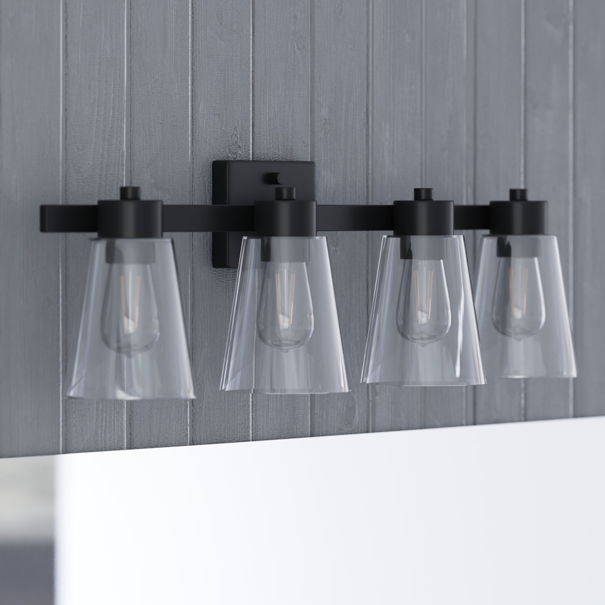 Fairendale 4-Light Vanity Light Fixture with Clear Glass Shades in Matte Black - Perfect for Bathroom, Bedroom, and Dressing Room Lighting