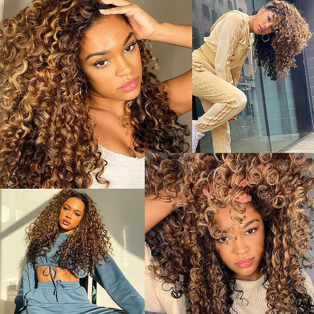 10 Chopsticks Kinky Curly 4T/27 HD Transparent 13x6 Lace Front Wig - 180% Density Honey Blonde Deep Wave Human Hair Wig with Pre-Plucked Natural Hairline (16 Inch) | Perfect for Daily Wear, Cosplay & Special Occasions