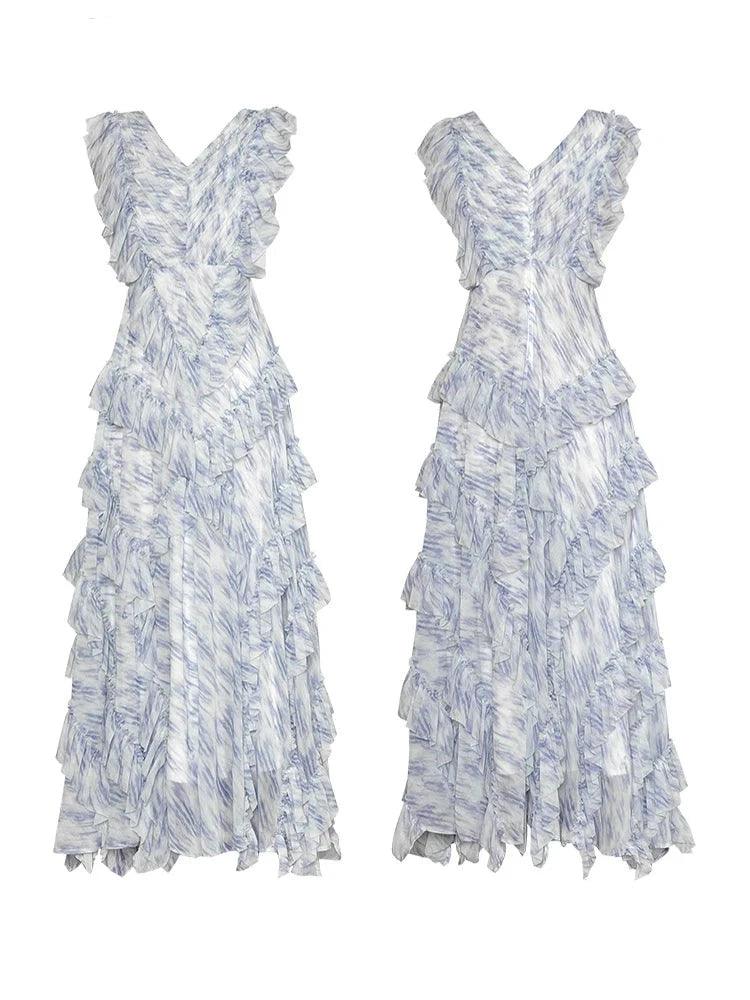 Elegant Summer Women's Long Dress with Butterfly Sleeves | Flowy Striped Empire Waist Casual Ball Gown | Perfect for Beach Vacations, Garden Parties & Evening Events