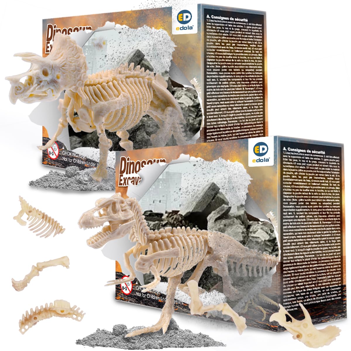 Dinosaur Fossil Dig Kit for Kids - 2 Pack STEM Science Kit with Triceratops & Tyrannosaurus Bones | Educational Archaeology Toy for Boys & Girls | Perfect for Birthday Gifts & Classroom Activities