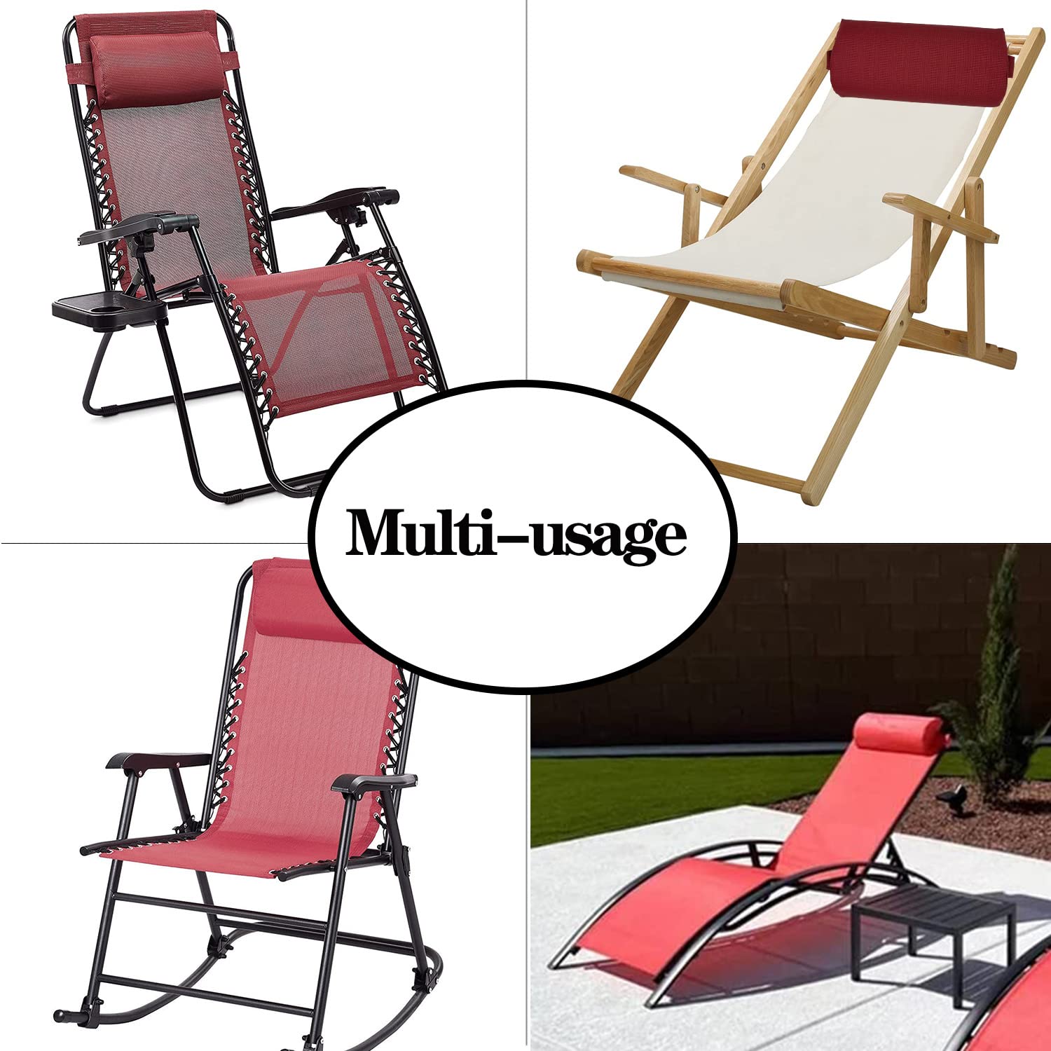 Ostlttyn Zero Gravity Chair Replacement Pillow Headrest with Elastic Band - Universal Soft Removable Padded Cushion for Lounge, Patio, Lawn & Recliner Chairs (Red) - Perfect for Outdoor Relaxation, Sunbathing & Backyard Lounging