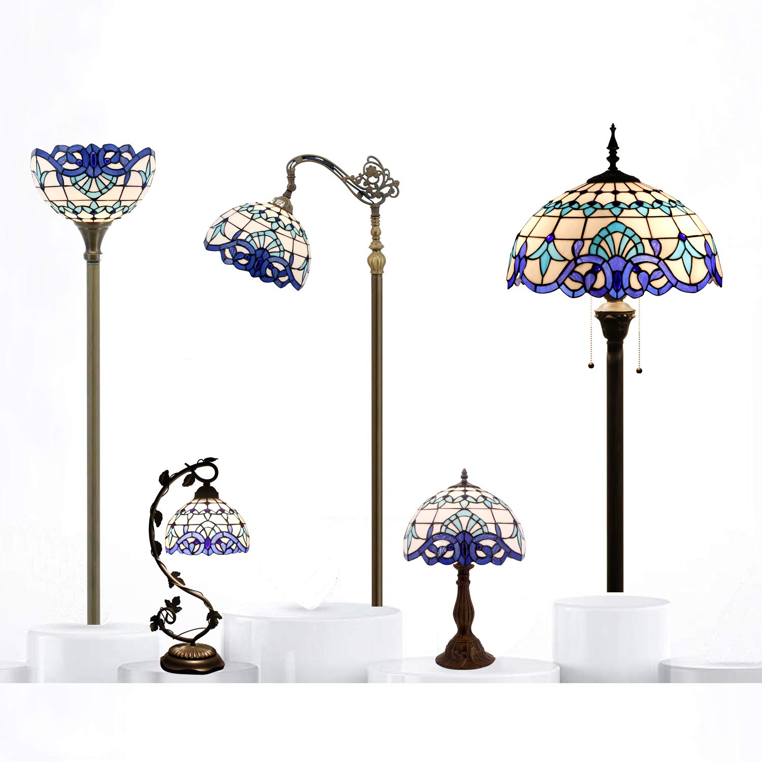 Tiffany Style Table Lamp - Navy Blue Baroque Stained Glass Desk & Bedside Light, 12x12x18 Inches, Perfect for Bedroom, Living Room & Home Office Decor - WERFACTORY S003B Series - Ideal for Reading, Relaxation & Romantic Ambiance Lighting