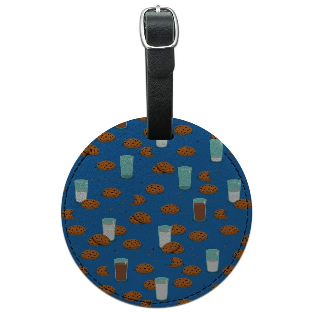 Chocolate Chip Cookies & Milk Pattern Round Leather Luggage Tag - Durable ID Card Holder for Travel Bags, Suitcases & Backpacks | Perfect for Airports, Business Trips & Vacation Identification