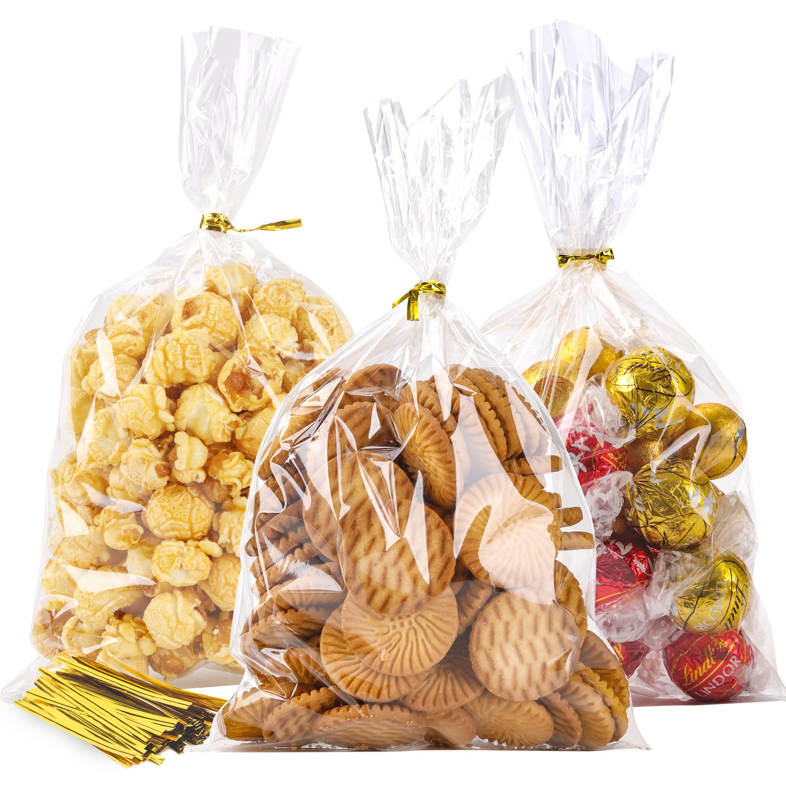 LOKIQNG 100-Pack 6x10 Inch Clear Plastic Cellophane Bags with Twist Ties - Gift Bags for Cookies, Candies, Party Favors, Wedding Treats & Bulk Packaging - Resealable Food Storage Bags for Baking, Snacks & Retail Display