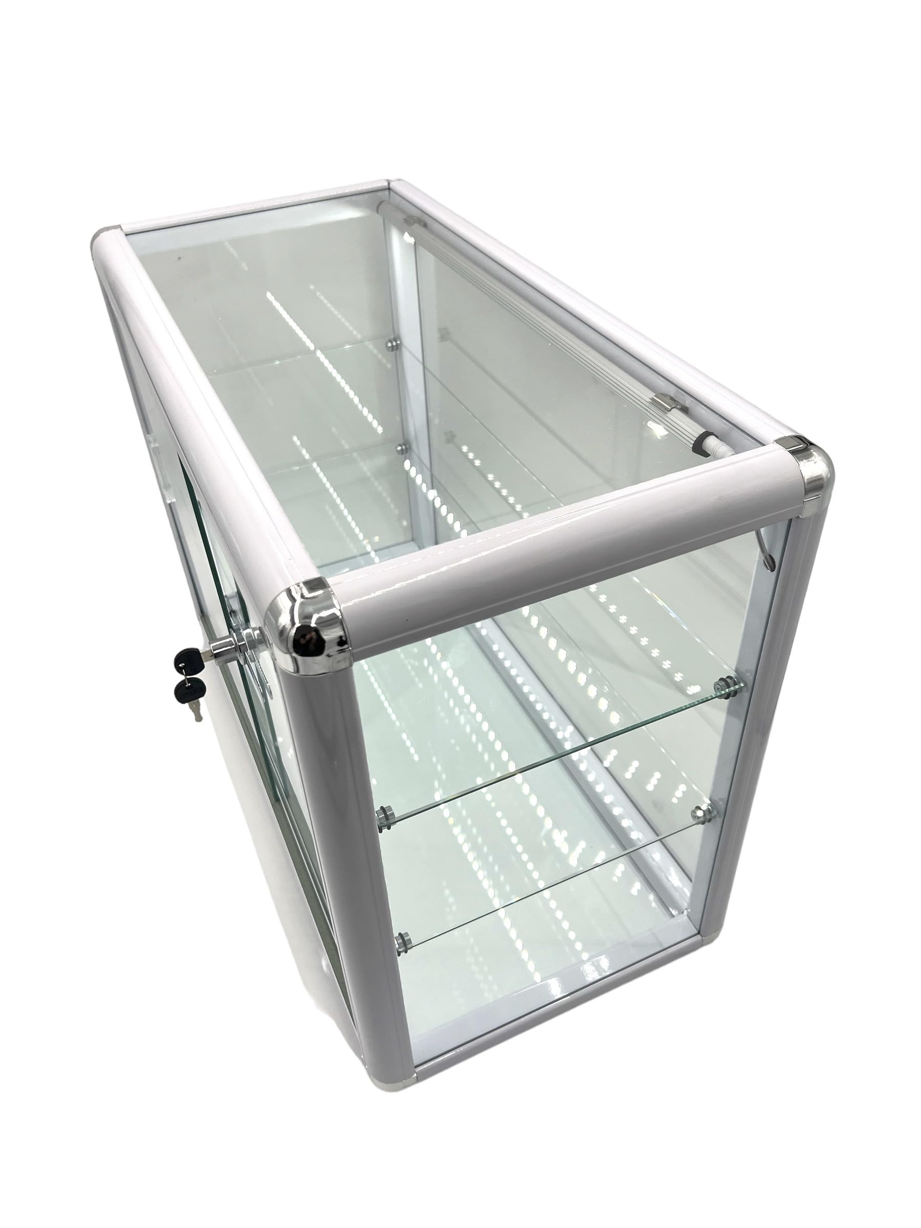 White & Black Countertop Glass Display Showcase with LED Lighting Option - Perfect for Retail Stores, Bakeries & Jewelry Displays