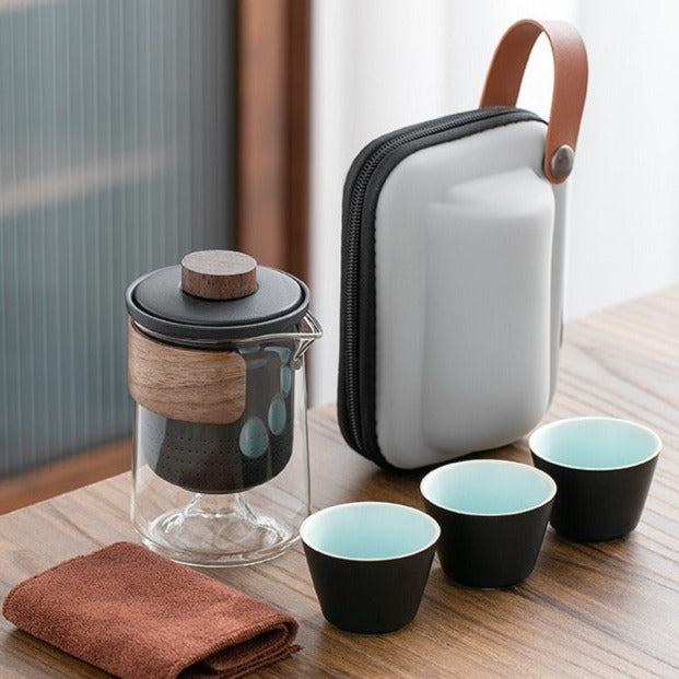 Premium Travel Tea Brewing Set - Portable Porcelain Tea Maker with 3 Cups & Carrying Pouch | Perfect for Camping, Office & Outdoor Tea Ceremonies