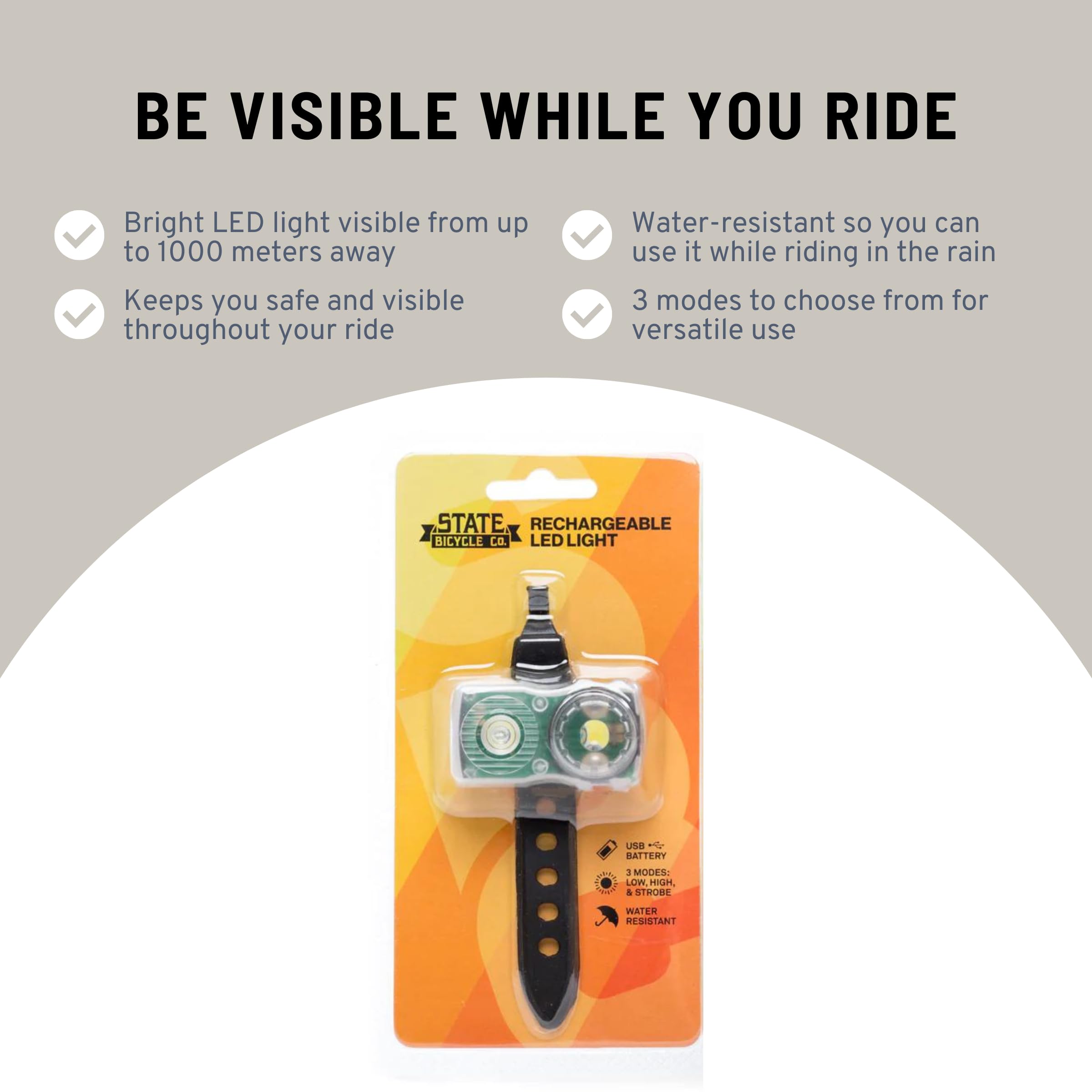 State Bicycle Co. USB Rechargeable LED Bike Light - 1000m Visibility, Water Resistant Front Light for Night Cycling & Commuting | Perfect for Road Bikes, Mountain Bikes & Urban Riding Safety