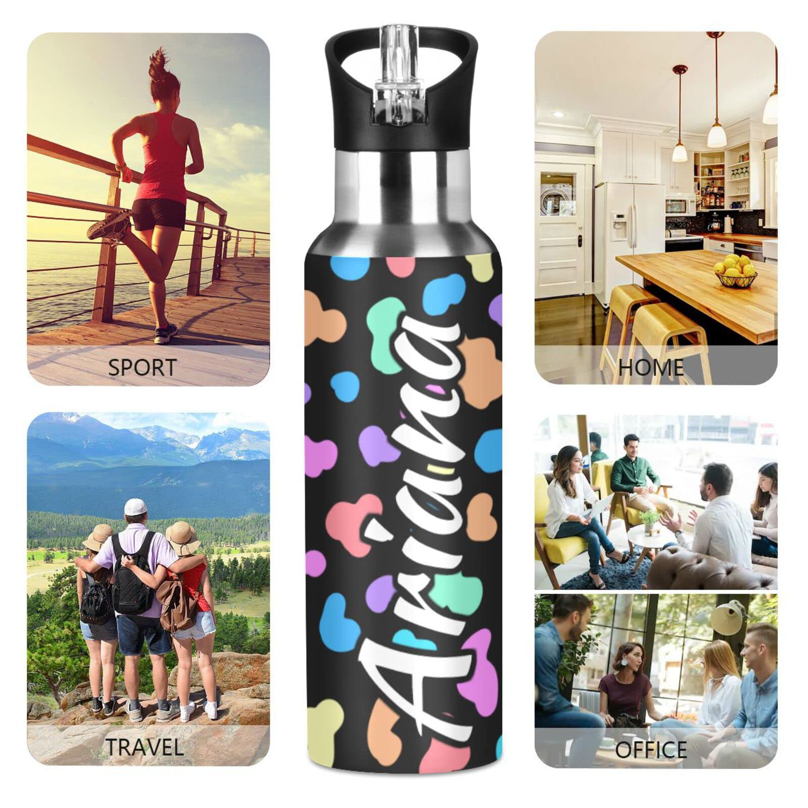 Custom 33oz Insulated Sports Water Bottle with Straw Lid - Personalized Cow Print Reusable Water Bottle for Hiking, Gym, Travel & Outdoor Activities | Leakproof & BPA-Free