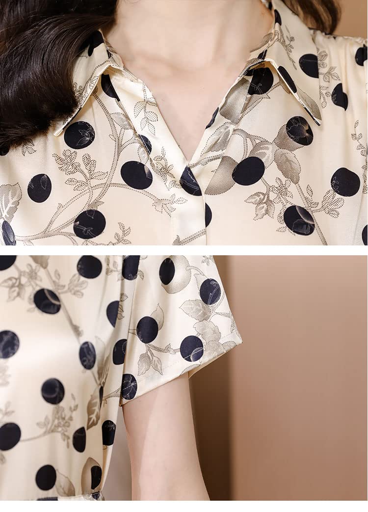Women's Summer Short Sleeve Polka Dot Natural Silk Midi Dress - Elegant Office Wear & Casual Chic for Work, Parties & Date Nights