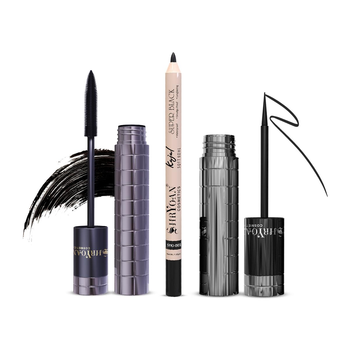 Waterproof Kajal, Mascara & Eyeliner Set - Smudge Proof Eye Makeup Kit for Women & Girls | Perfect for Daily Wear, Parties & Special Occasions