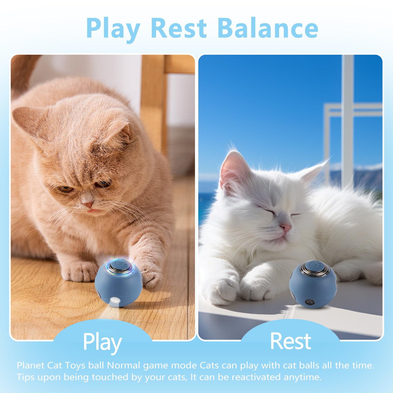 Smart Interactive Cat Toy Ball - Self Rotating USB Rechargeable Kitten Toy with LED Lights, Automatic Moving Pet Ball for Indoor Cats (Blue) - Perfect for Playtime, Exercise & Boredom Relief