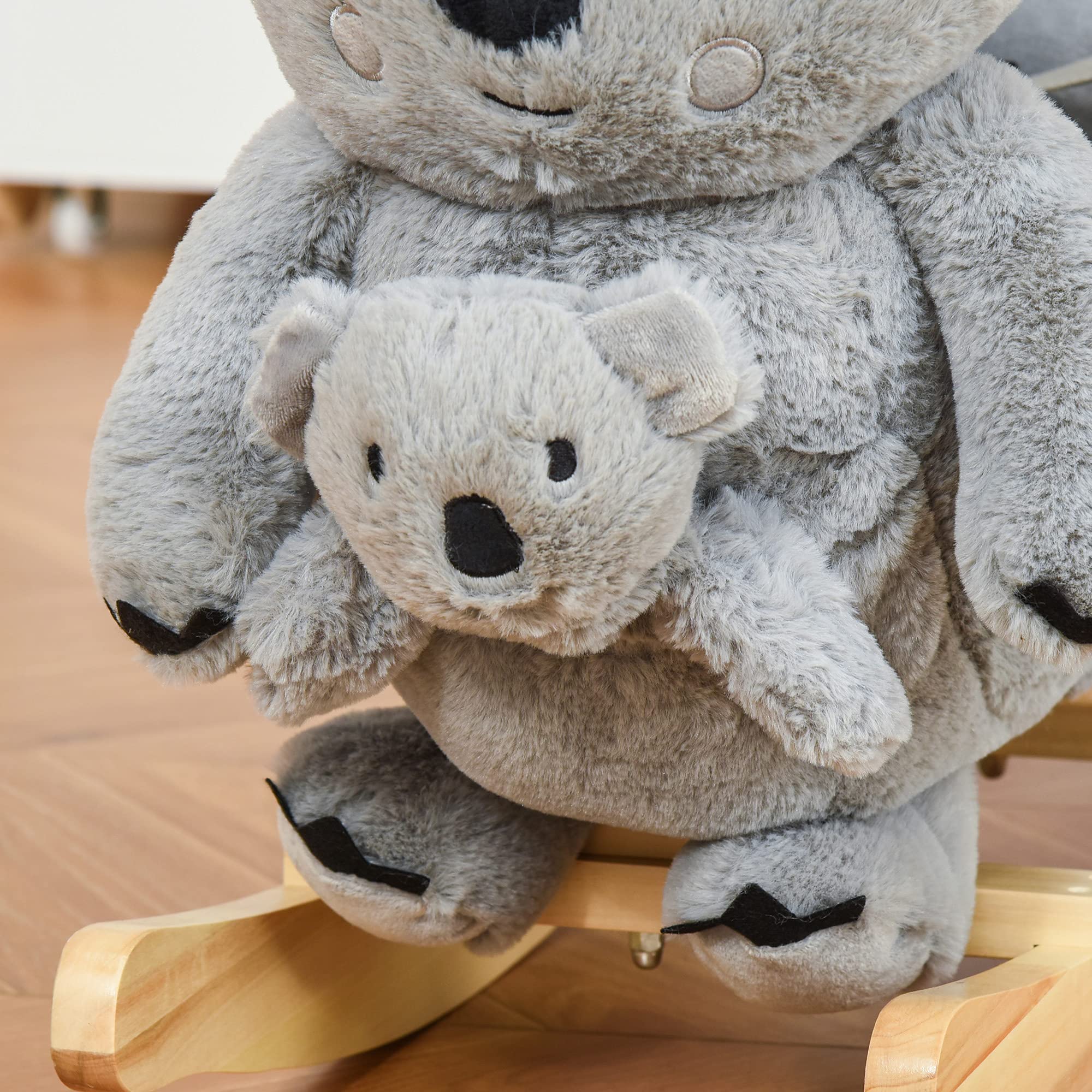 Qaba Kids Plush Ride-On Rocking Horse - Koala-Shaped Soft Toy Rocker with Gloved Doll & Realistic Sounds for Toddlers 18-36 Months (Gray) | Perfect for Indoor Play, Birthday Gifts & Early Childhood Development