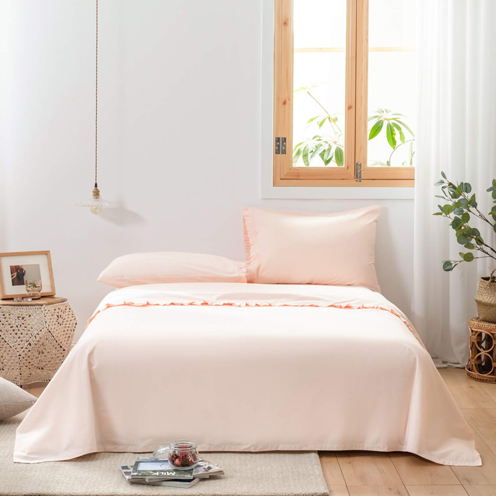 Luxury 100% Cotton 4-Piece King Bed Sheet Set - Soft & Breathable Shabby Chic Bedding with 15