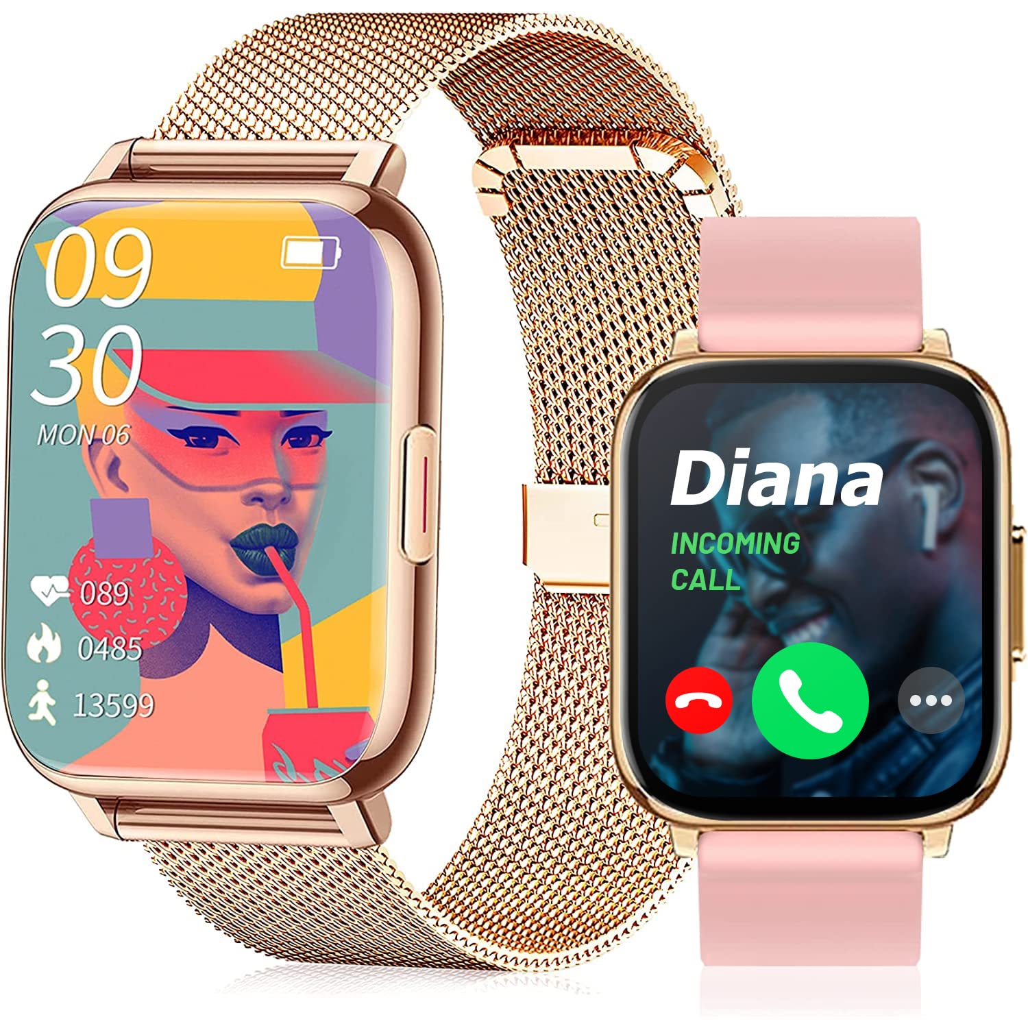 Cakuja Smart Watch for Women - Fitness Tracker with Blood Pressure & Heart Rate Monitor, Waterproof IP67, Rose Gold Smartwatch Compatible with Android & iPhone for Workout, Running, Sleep Tracking