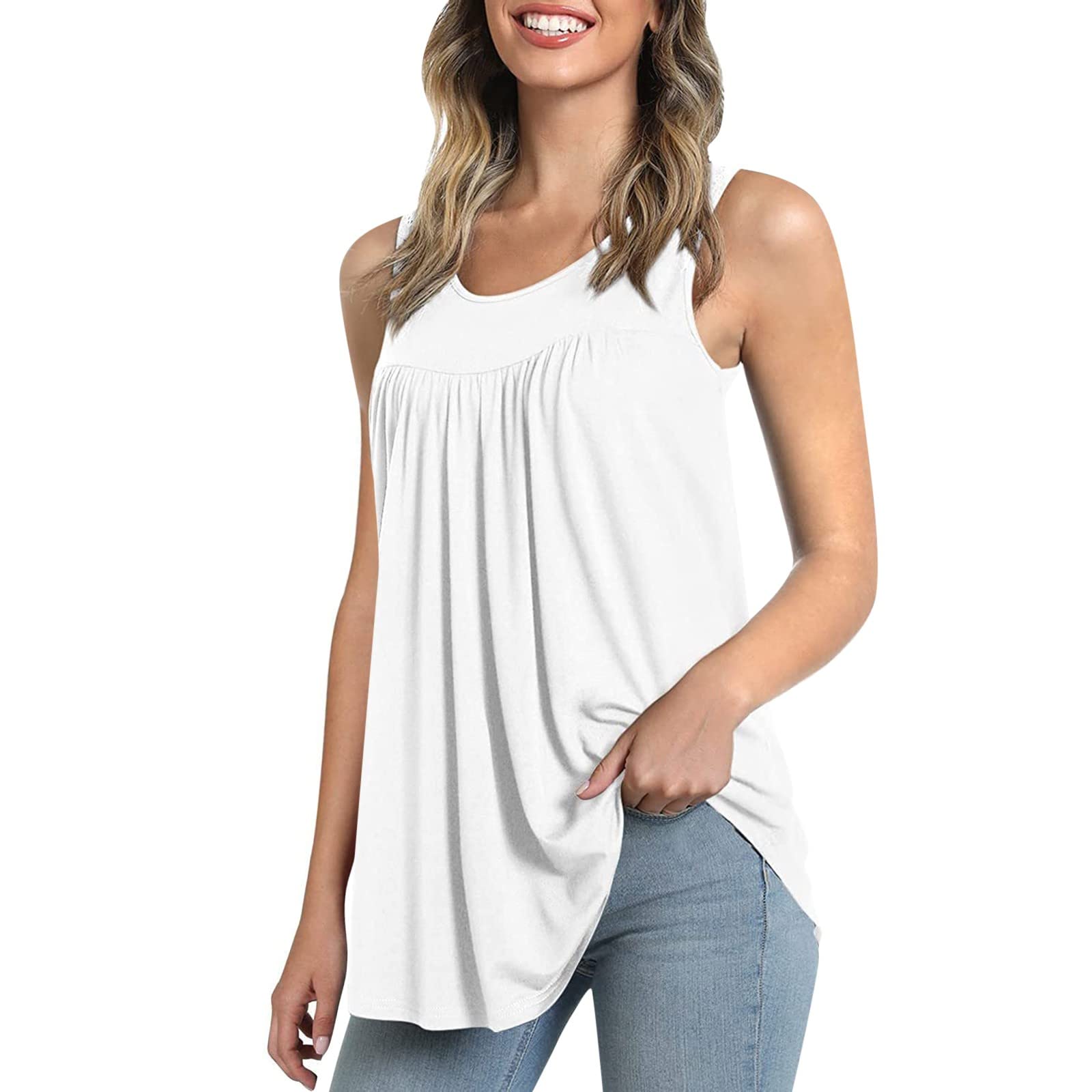 Women's Summer Sleeveless Camis Tank Tops - Flowy Cute Tunic Pleated Vest T-Shirts for Casual & Dressy Wear | Perfect for Beach Outings, Office Layering & Weekend Brunch
