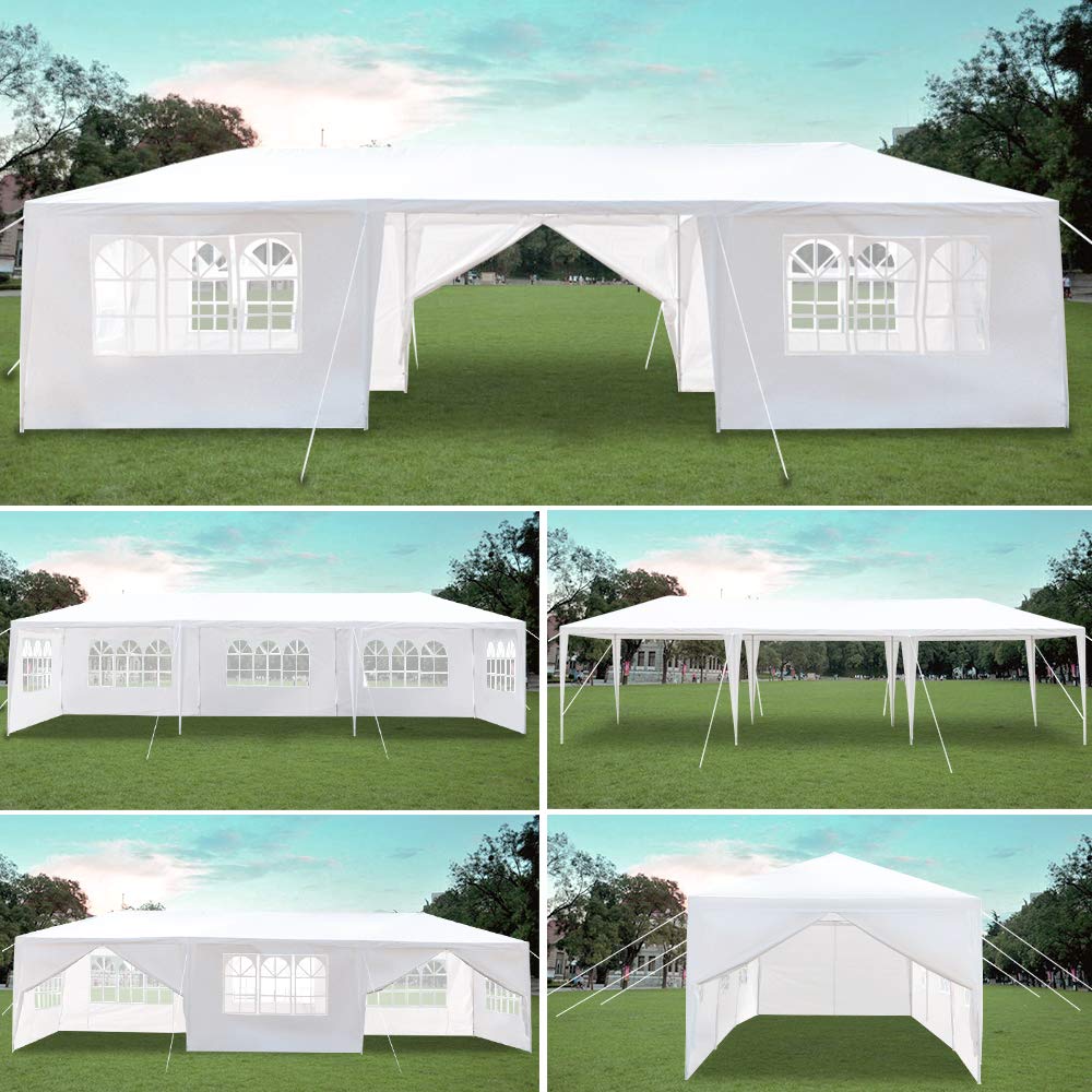 10x30 Party Tent Canopy - Waterproof Outdoor Wedding, Camping, BBQ & Backyard Event Shelter with Removable Sidewalls & PE Fabric - Perfect for Windy Weather Protection, Family Gatherings, Picnics and Outdoor Celebrations