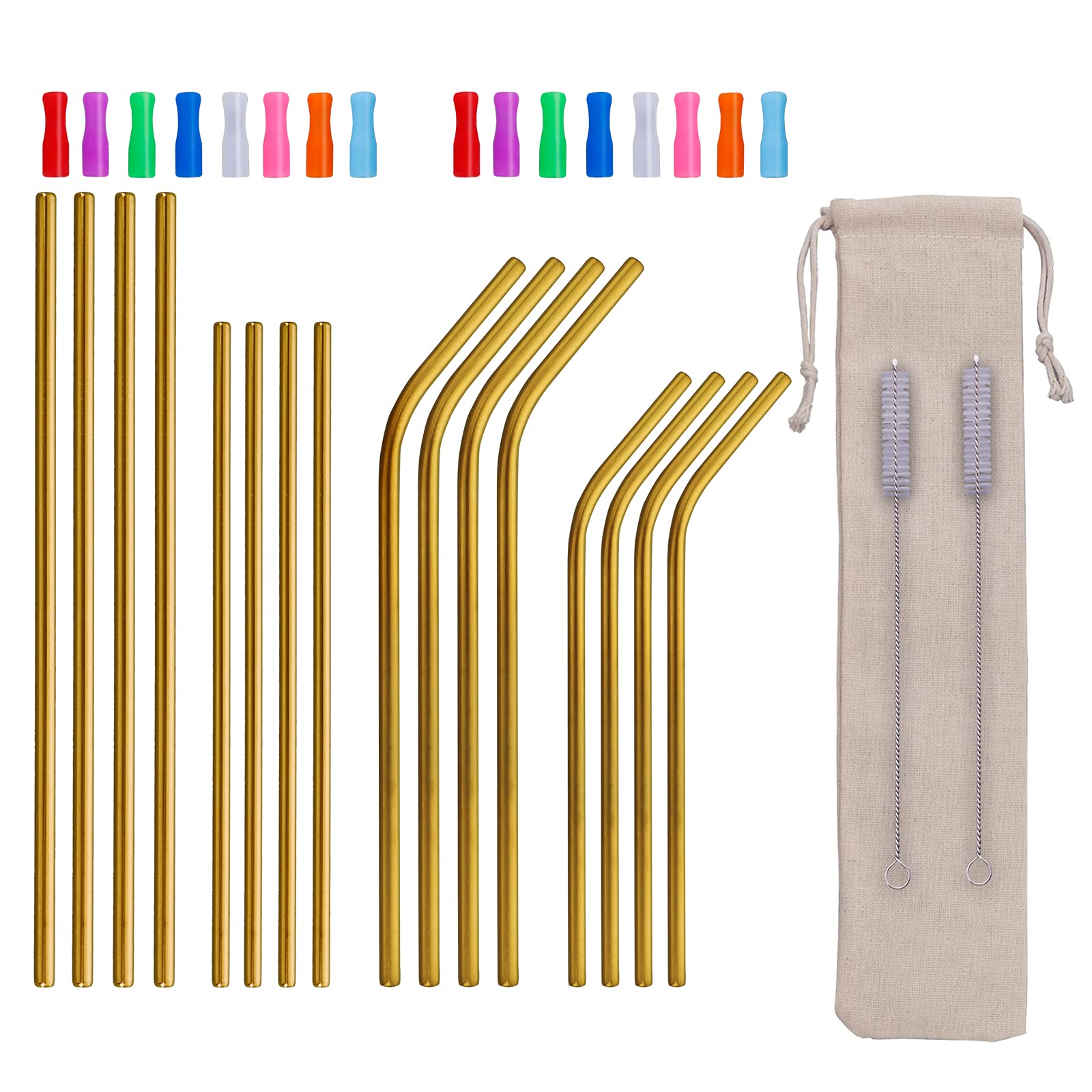 16-Pack Reusable Stainless Steel Metal Straws with Silicone Tips - Dishwasher Safe, BPA Free Drinking Straws with Cleaning Brush & Travel Case - Perfect for Smoothies, Iced Coffee, Cocktails & Home/Office Use