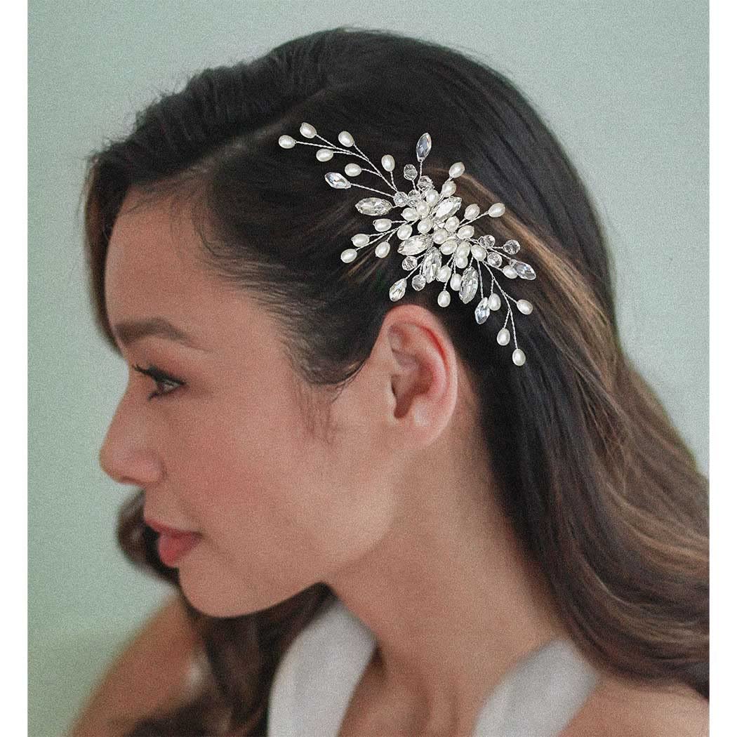 Elegant Silver Rhinestone Pearl Wedding Hair Comb - Crystal Bridal Hair Accessory for Women & Girls | Perfect for Brides, Prom, and Formal Events