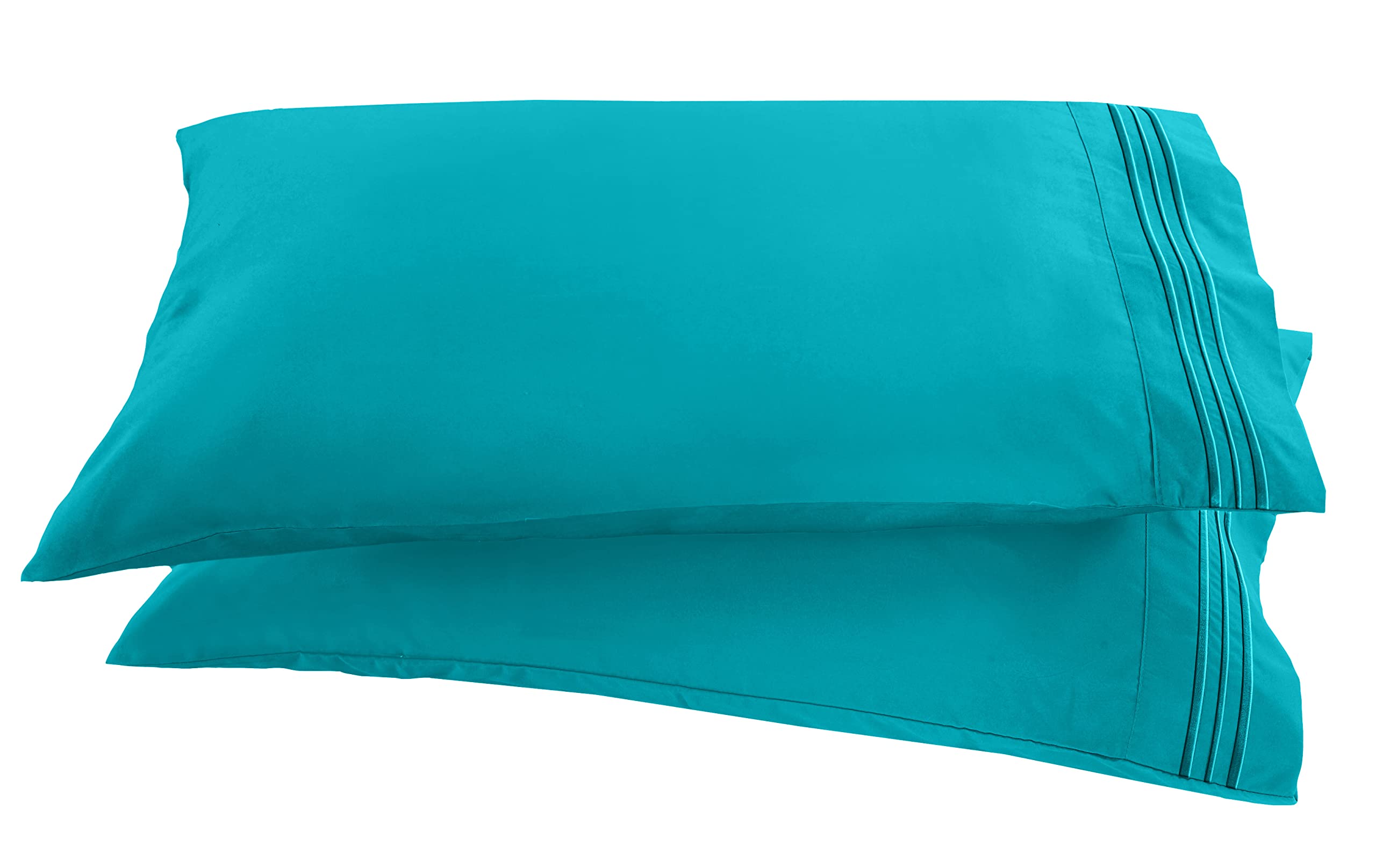 Luxury 1500 Thread Count Egyptian Cotton Pillowcase Set - King/California King Size, Wrinkle & Fade Resistant, Silky Soft & Breathable - Perfect for Master Bedroom, Guest Room, or Hotel Use - Turquoise Blue Embroidered Design