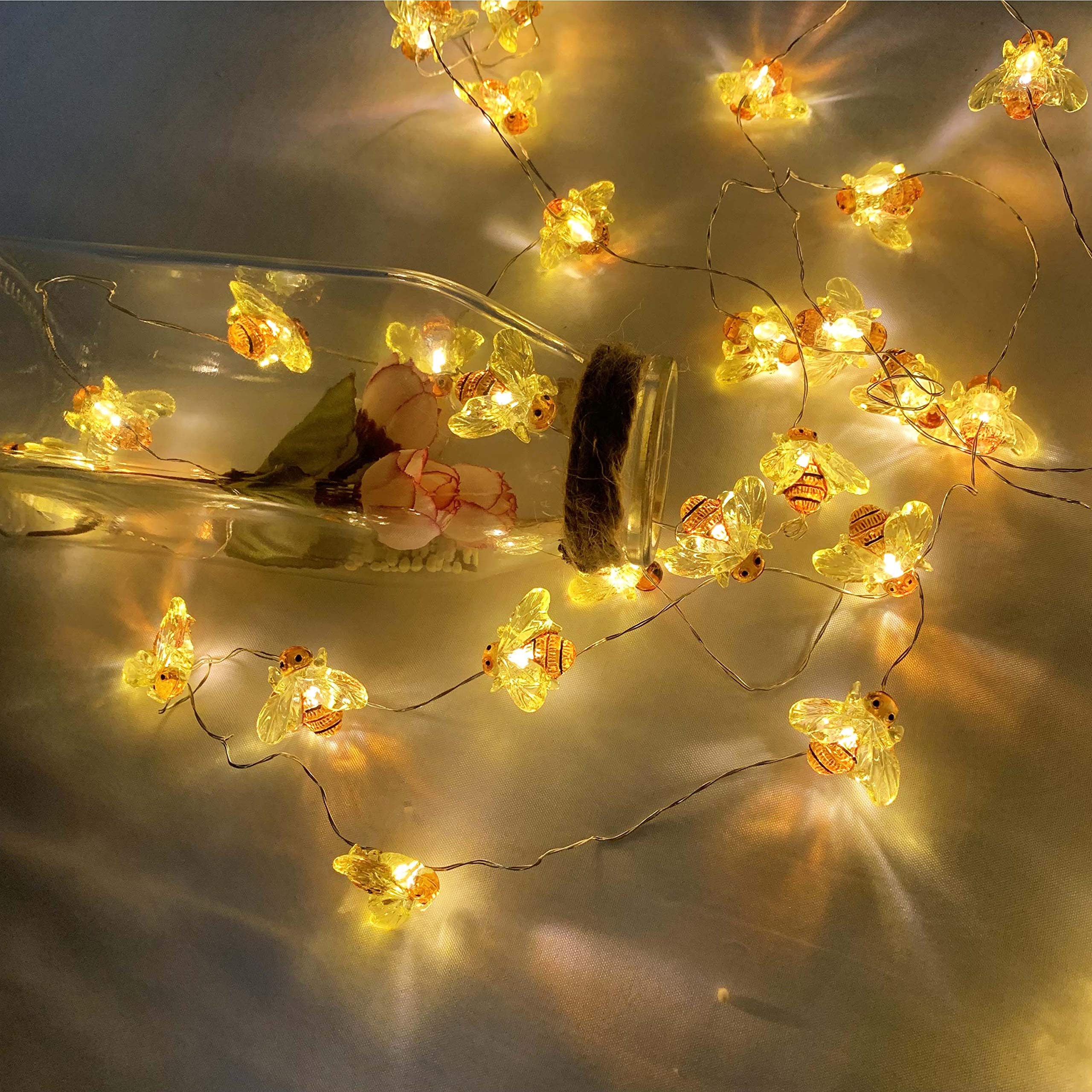 40 LED Honeybee Fairy String Lights - Waterproof, Battery Operated with Remote Control, 8 Lighting Modes for Wedding Decorations, Party Lighting, Christmas Tree, Garden, Patio, Bedroom & Outdoor Decor
