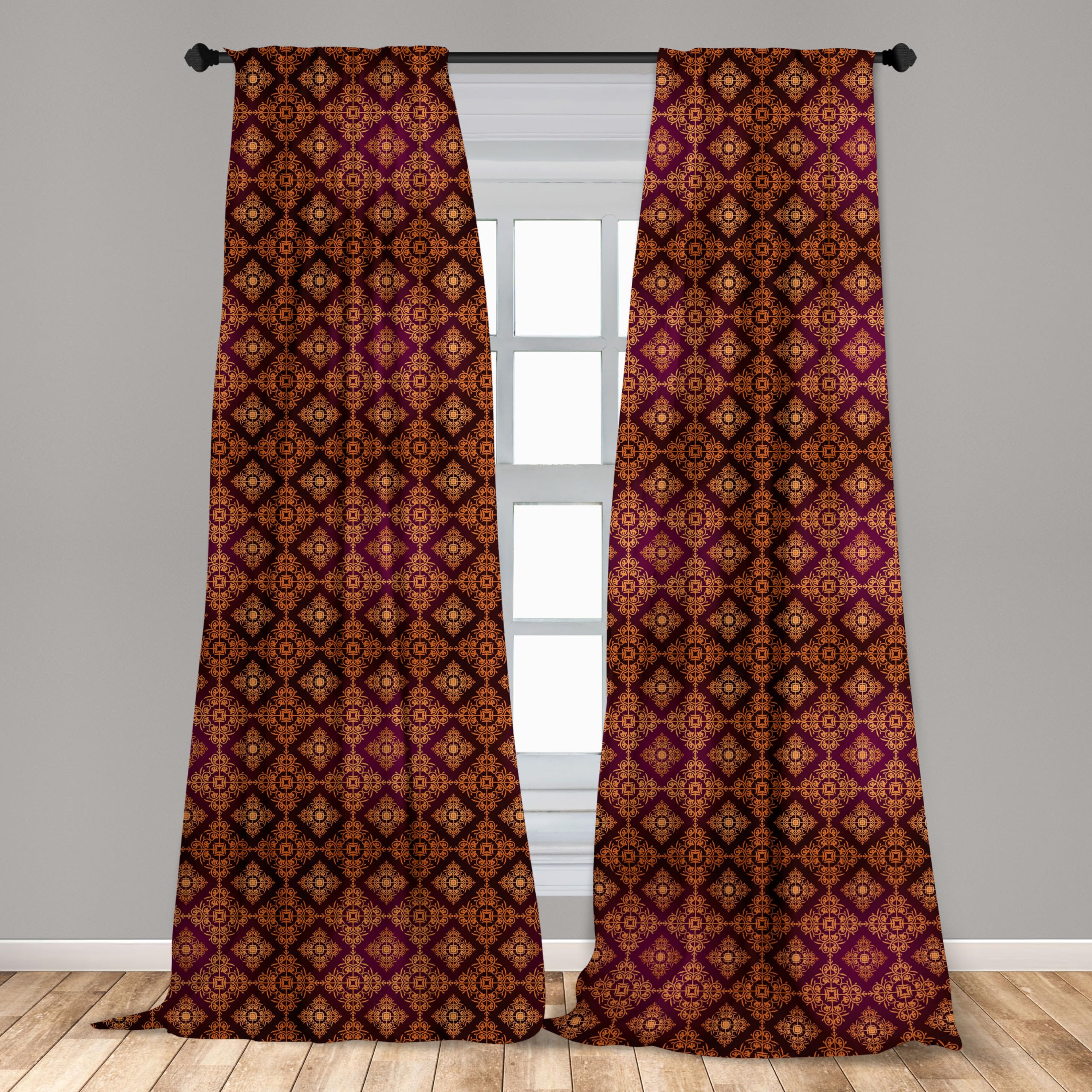 Ambesonne Damask Curtains - Abstract Floral Medieval Victorian Design, 2 Panel Set for Living Room & Bedroom (28