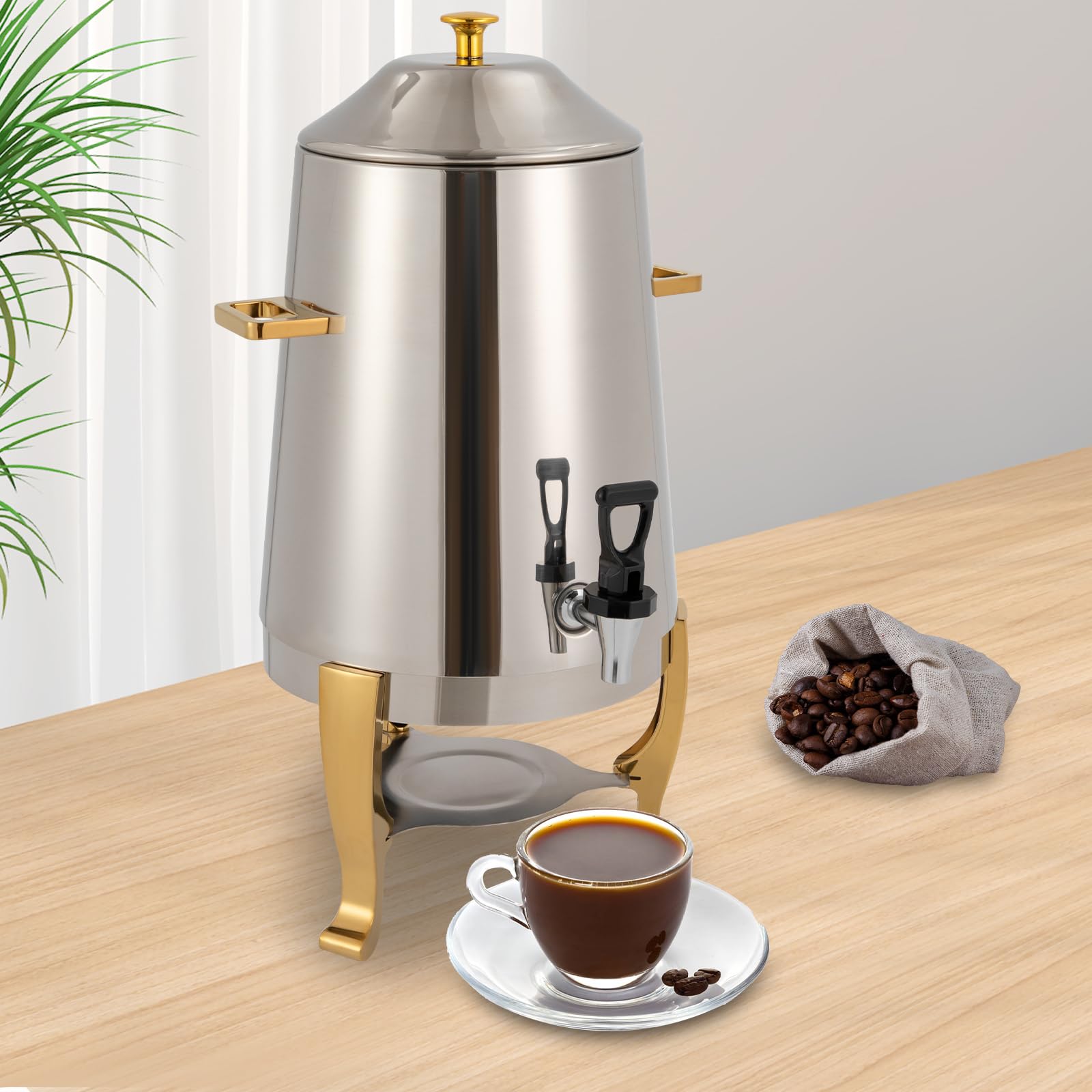 3.4 Gallon Stainless Steel Electric Coffee Urn - 2-Way Continuous Heating Beverage Dispenser with Spigot & Fuel Holder for Tea, Water & Coffee | Perfect for Parties, Buffets, Catering & Office Events