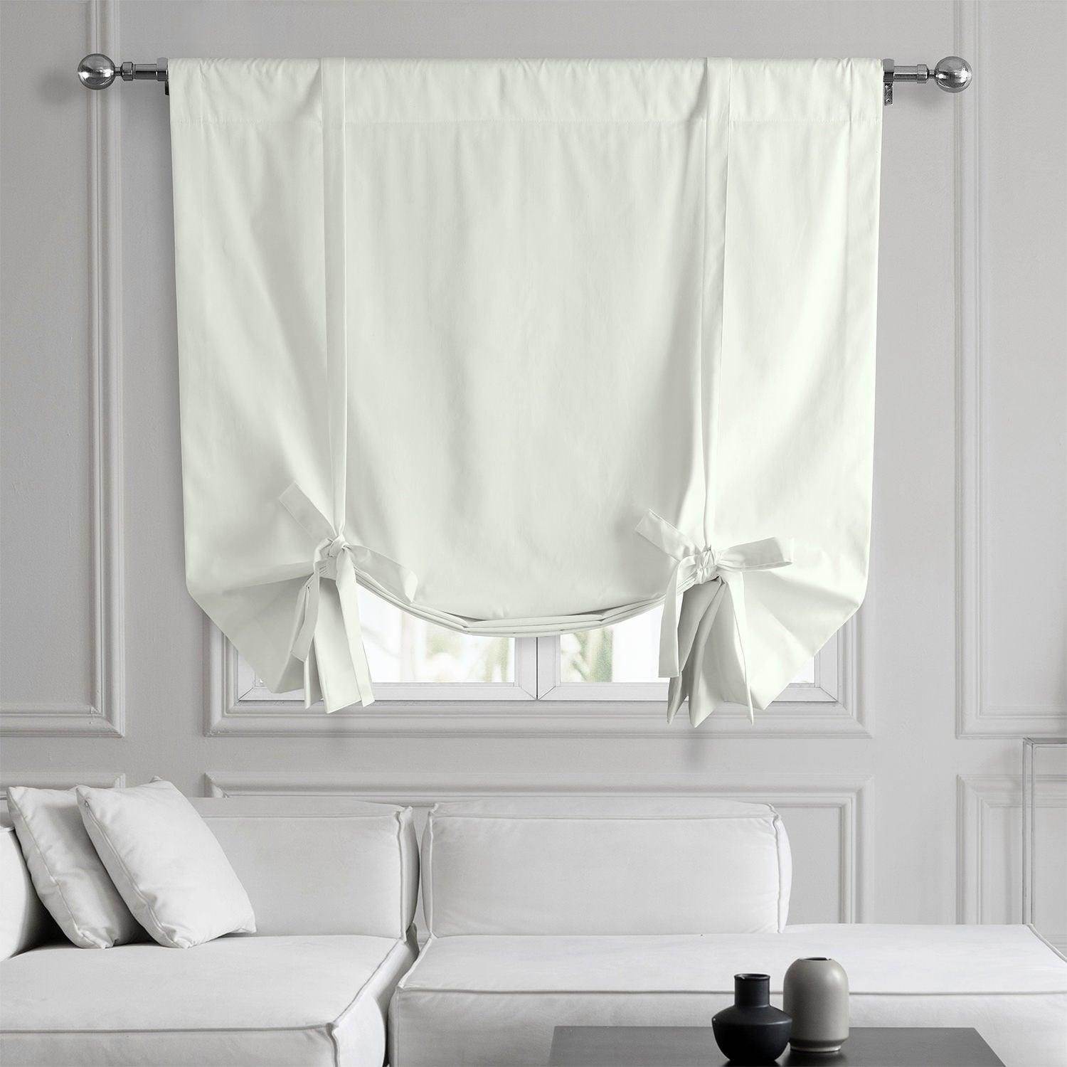 Blackout Tie-Up Window Shade - 100% Cotton Solid Popcorn Texture for Bedroom & Nursery - Light Blocking Curtain for Better Sleep & Privacy