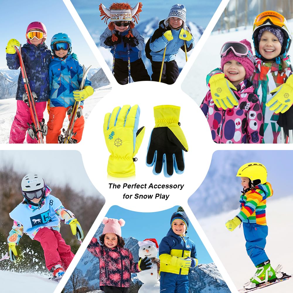 3 Sizes Kids Winter Gloves - Waterproof Snow & Ski Gloves for Boys & Girls - Warm Cold Weather Accessories for Outdoor Play, Snowball Fights & Winter Sports