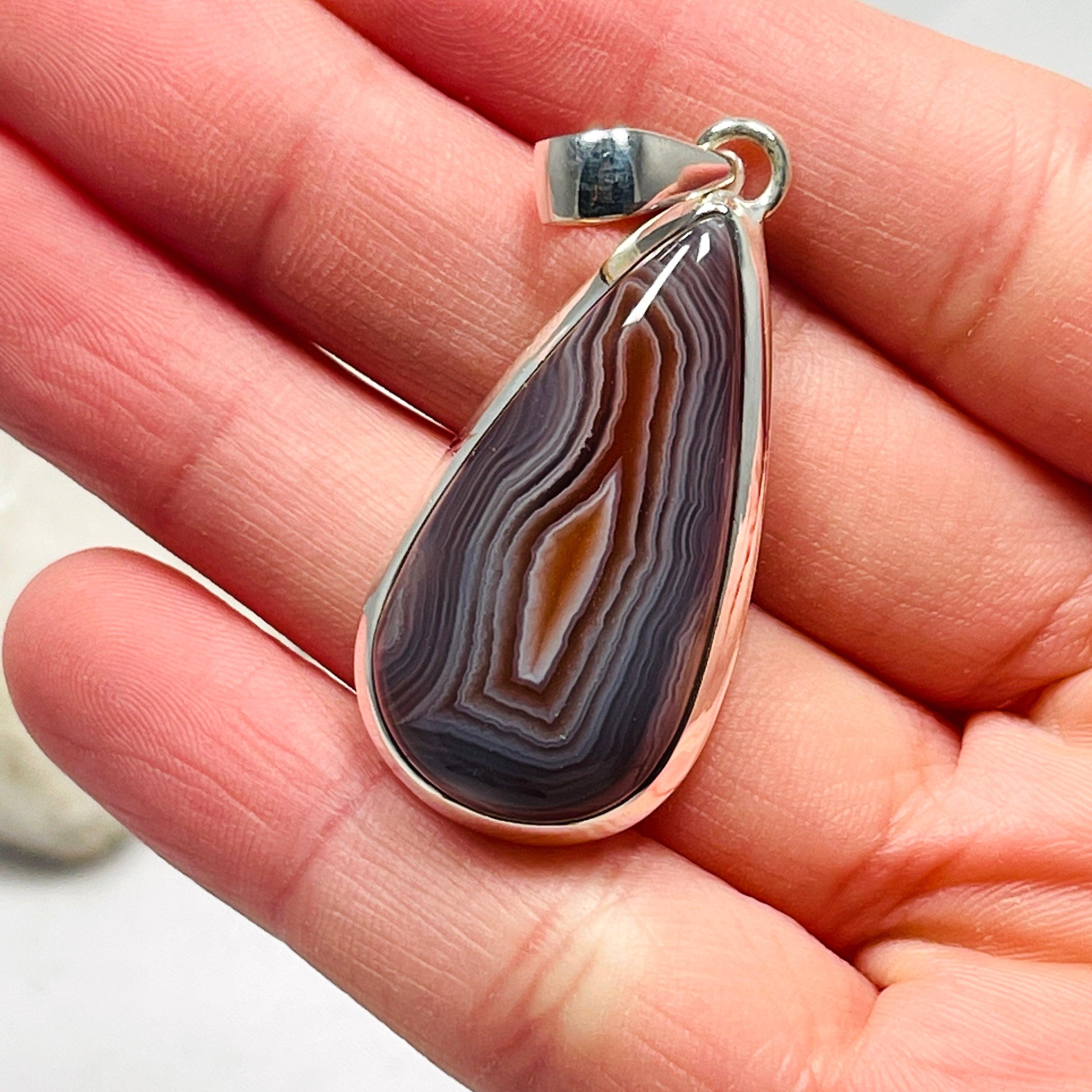 Botswana Agate Teardrop Pendant Necklace - Natural Stone Jewelry for Women - Elegant Healing Crystal Gift for Meditation, Yoga & Spiritual Healing
