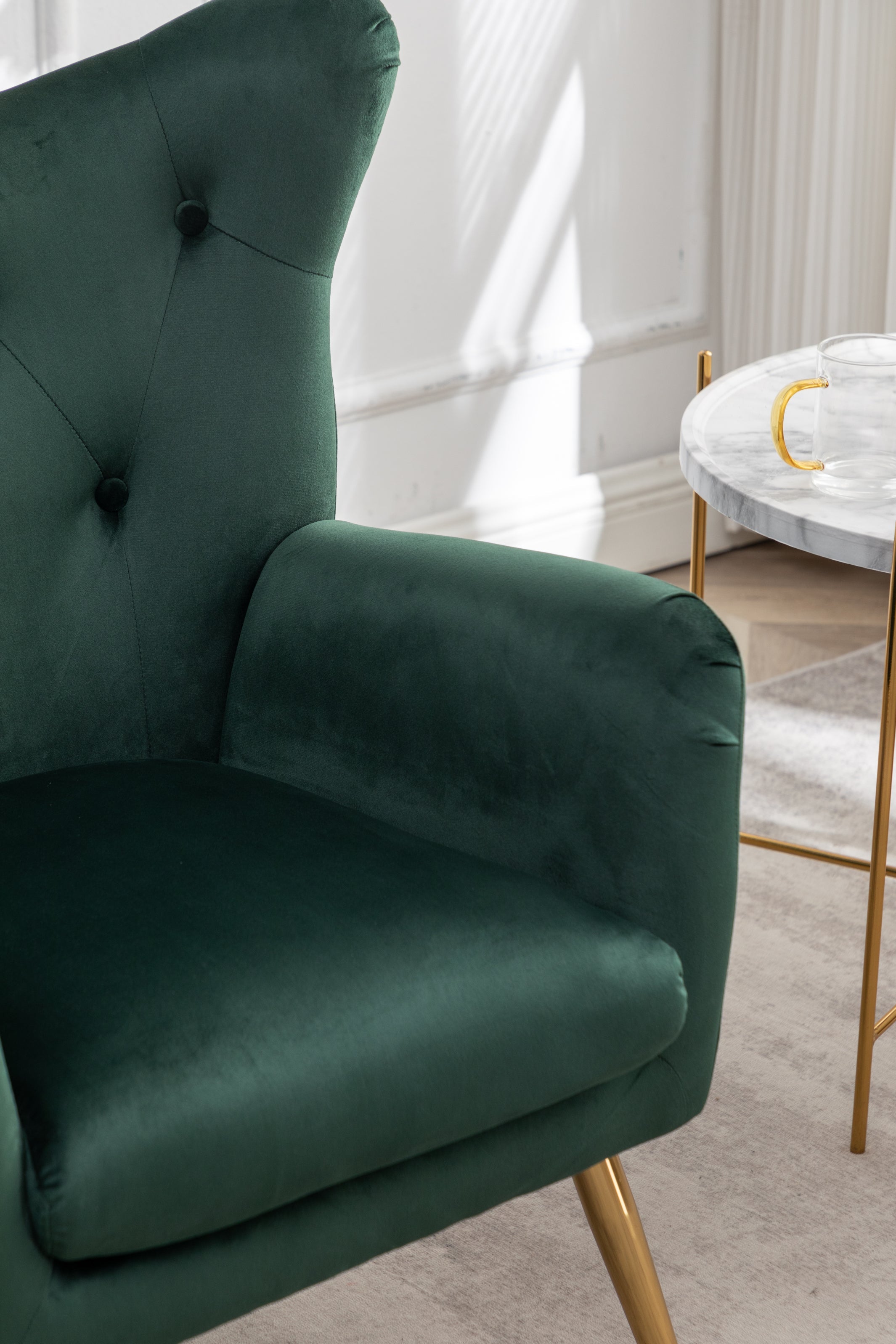 Roundhill Furniture Sovarol Velvet Button Tufted Wingback Accent Chair - Luxurious Green Velvet Upholstery for Living Room, Bedroom & Home Office Decor
