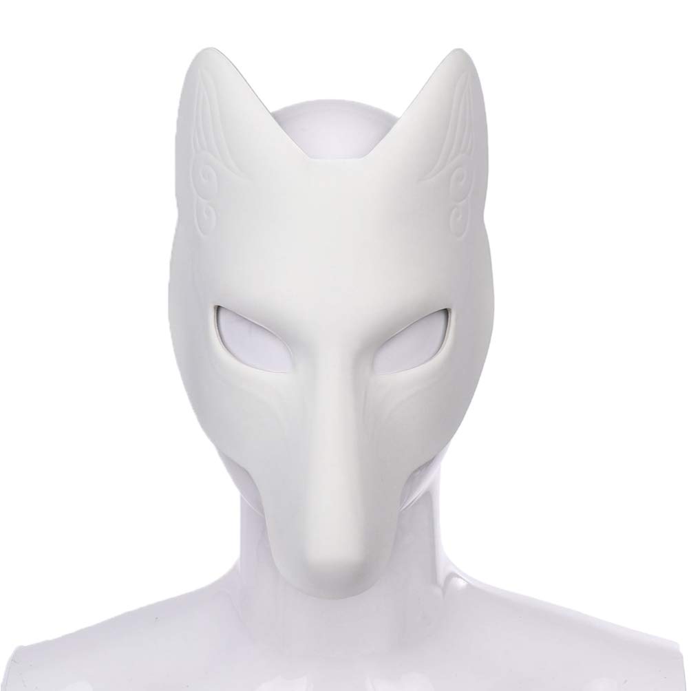 PRETYZOOM DIY Fox Mask - Blank Kitsune Kabuki Mask for Halloween Cosplay, Masquerade Party & Photo Props | Japanese Style PU Fox Costume Accessory for Women & Men | Perfect for Cosplay Events, Theater Performances & Themed Parties