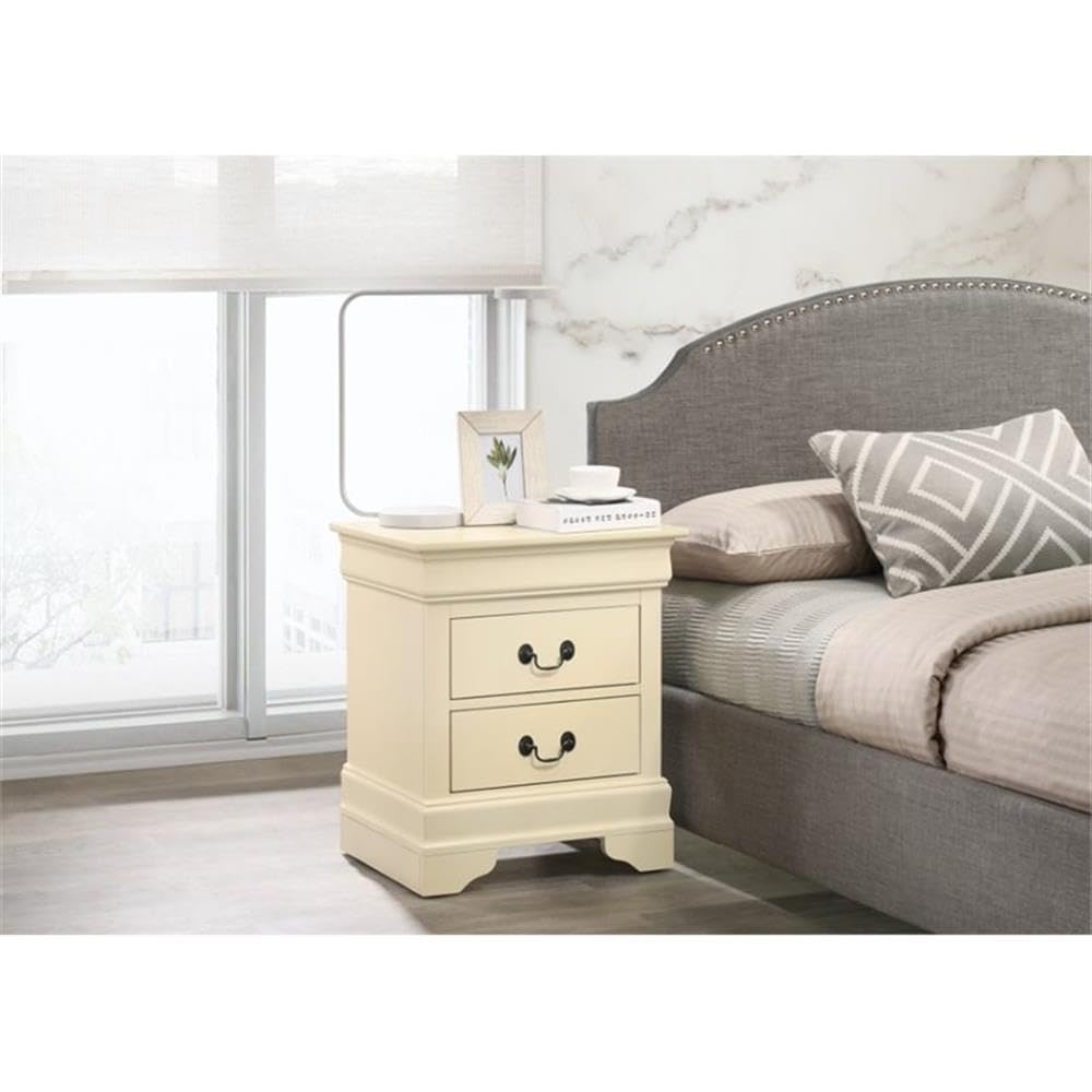 Glory Furniture Louis Phillipe 2 Drawer Nightstand in Beige - Classic Bedside Table for Bedroom, Living Room & Guest Room - Compact Storage Solution with Elegant Design