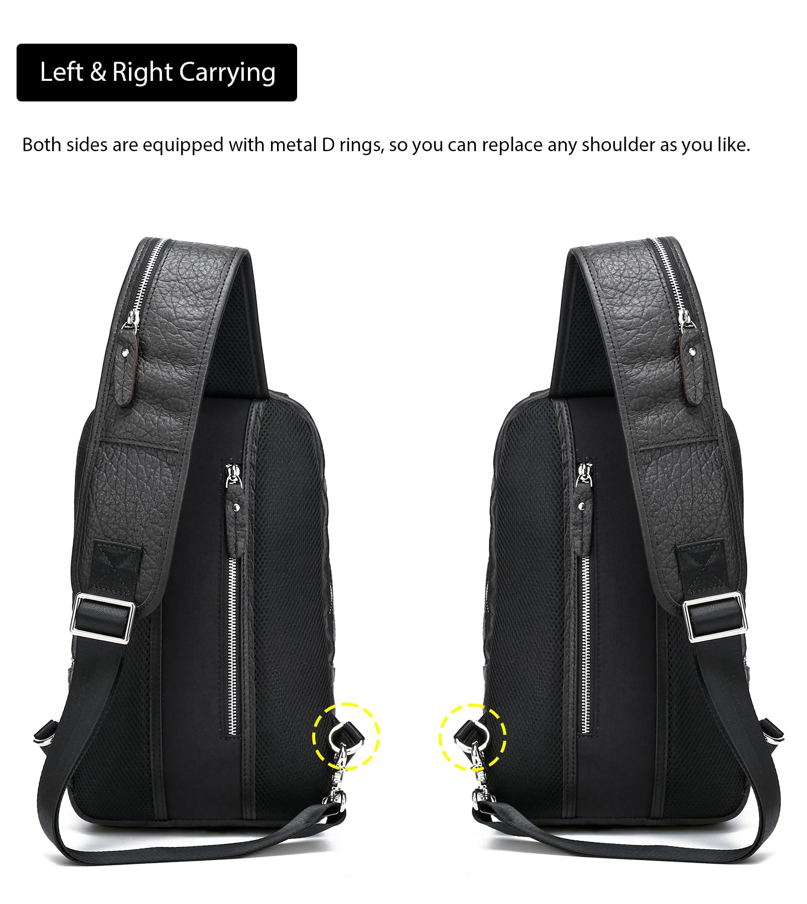 Premium Full Grain Leather Sling Bag for Men - Crossbody Chest Daypack with 10.5