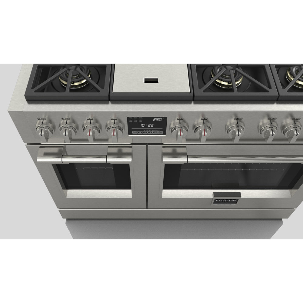 Fulgor Milano 48-inch 600 Series Dual Fuel Range with 6 Burners & Stainless Steel Trilaminate Griddle - Professional Gas Stove & Electric Oven Combo for Home Chefs (Model F6PDF486GS1) | Perfect for Gourmet Cooking, Baking & Entertaining in Modern Kitchens