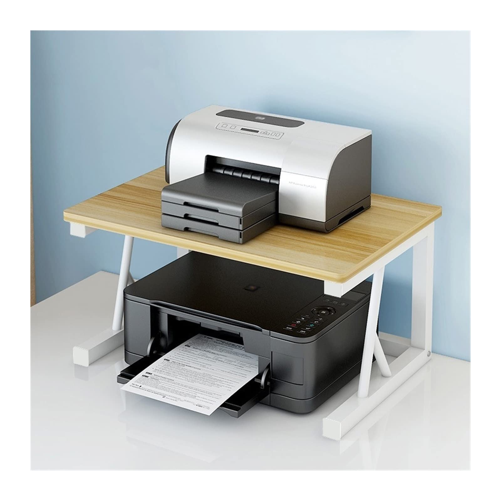 ZLASS Multi-Layer Printer Stand - Sturdy Metal & Wood Desktop Organizer for Home & Office - Perfect for Printer, Copier & Office Supplies Storage (2-Tier, Space-Saving Design) - Ideal for Small Spaces & Cluttered Desks