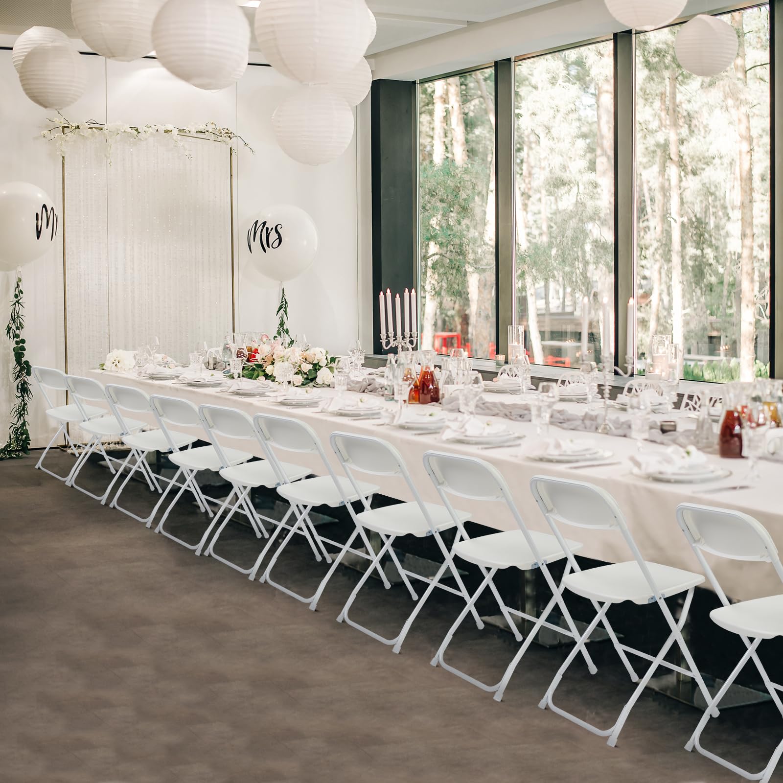 20 Pack White Plastic Folding Chairs - Heavy Duty 350lbs Capacity Stackable Party Chairs with Steel Frame | Portable for Indoor Outdoor Events, Weddings, Parties, Office & Home Use | Perfect for Backyard BBQs, Banquets, Picnics and Temporary Seating