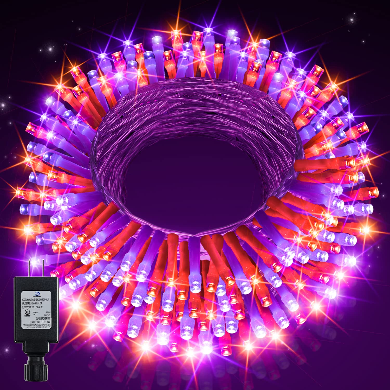 Ollny 60 FT 180 LED Halloween String Lights - Orange & Purple Waterproof Outdoor Fairy Lights with 8 Modes & Timer - Perfect for Halloween Party, Yard, Door, Christmas Decorations (Ideal for Indoor/Outdoor Holiday Lighting, Garden Decor, and Seasonal Celebrations)