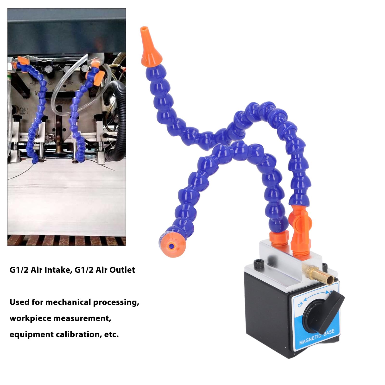 Adjustable Magnetic Base Holder with Flexible Coolant Pipe - 2 Hole Magnetic Switch Base for Oil Injector - Perfect for CNC Machines, Lathes, and Industrial Equipment Maintenance