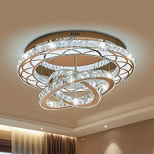 LITFAD Luxury Crystal LED Flush Mount Ceiling Light - Modern Multi-Ring Chandelier with Chrome Finish for Living Room, Bedroom, Dining Room, Hotel & Restaurant - White Light | Perfect for Home Decor, Wedding Venues and Commercial Spaces
