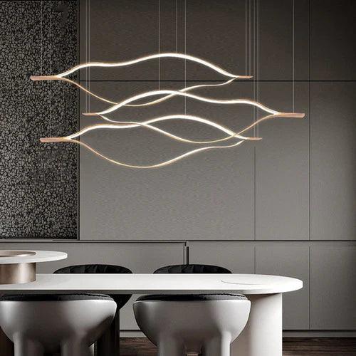 Modern Wavy Metal LED Pendant Light - Sleek Ceiling Fixture for Dining Room, Kitchen Island & Living Room Lighting