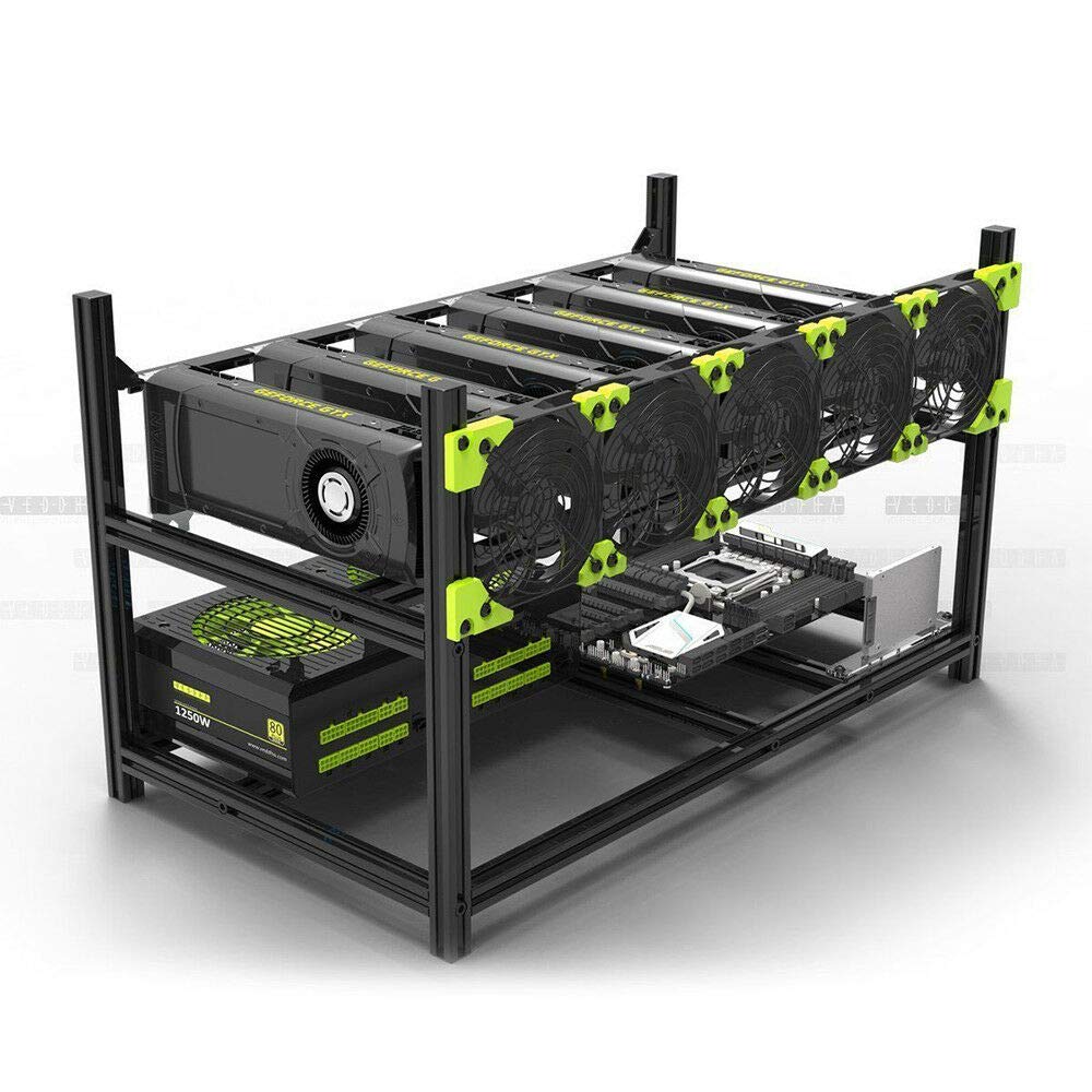 6 GPU Stackable Open Air Mining Rig Frame - Ethereum & Crypto Mining Case Computer Chassis for Efficient GPU Cooling & Multi-GPU Setup | Perfect for Home Mining, Crypto Farms & Blockchain Enthusiasts