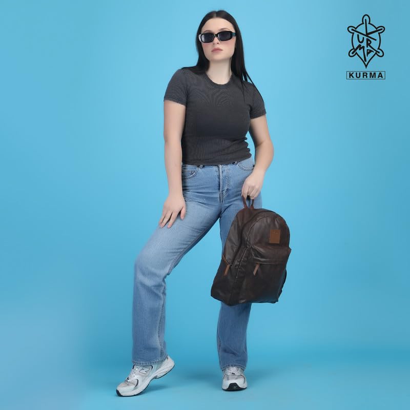 Stylish 14L PU Leather Backpack for Women - Lightweight Laptop Backpack with Bottle Pocket, Perfect for Office, School, Travel & Business (Fits 14