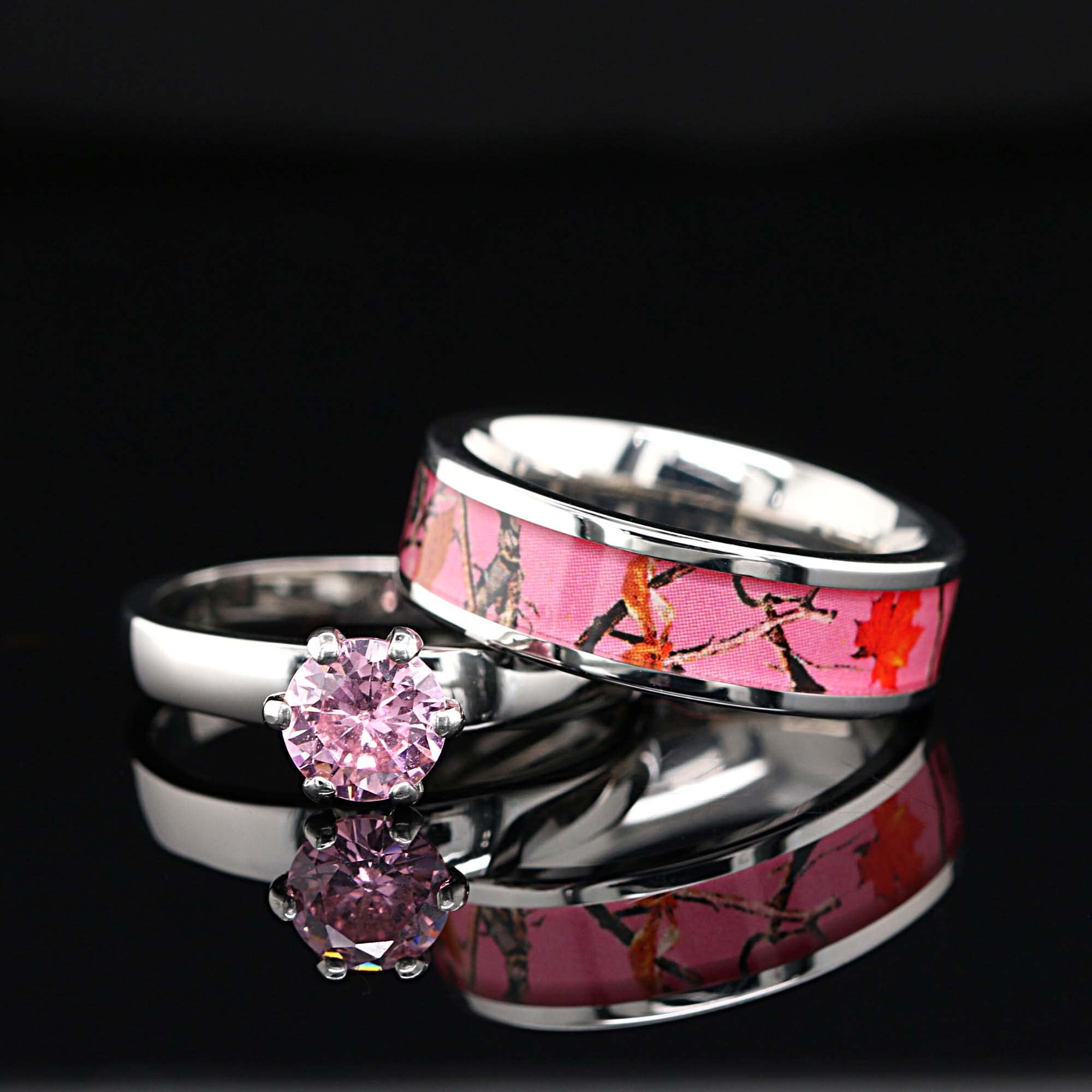 His & Hers 3-Piece Camo Wedding Rings Set - Stainless Steel & Titanium Matching Engagement Bands for Couples - Perfect for Outdoor Weddings, Hunting Enthusiasts, and Military-Themed Ceremonies