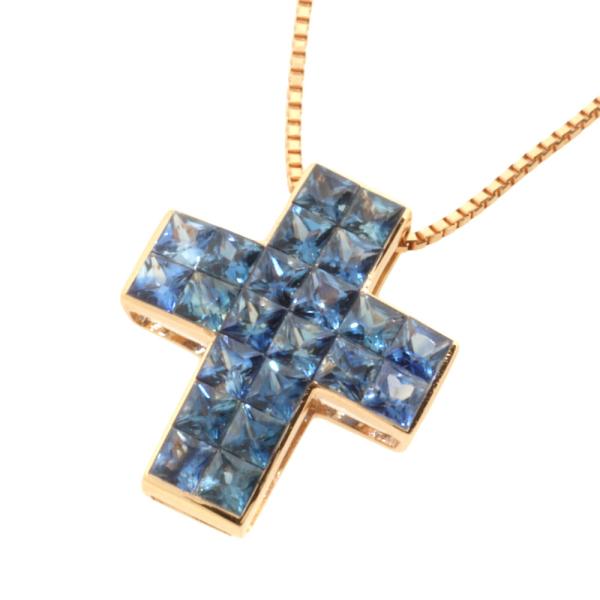 1.85ct Natural Blue Sapphire Mystery Setting Cross Pendant Necklace in 18K Pink Gold - Excellent Condition - Perfect for Weddings, Anniversaries & Special Occasions