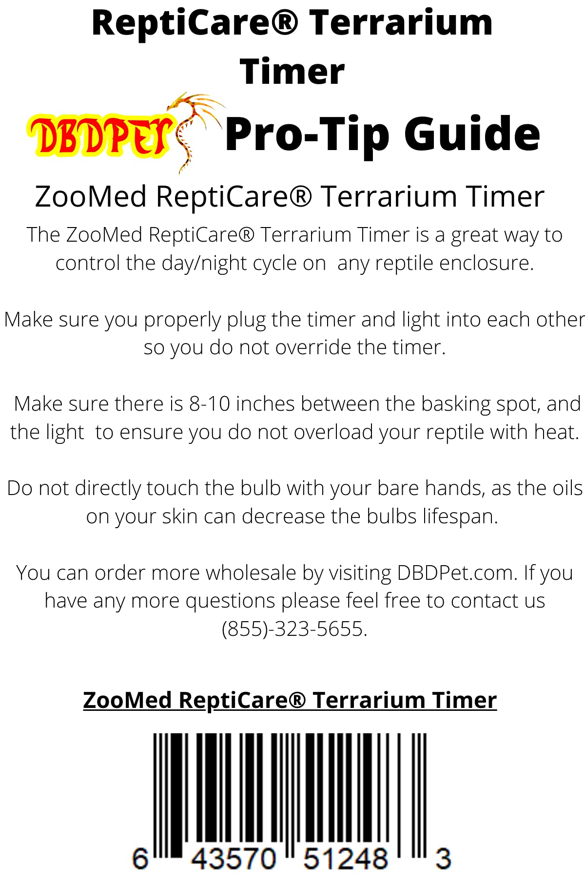 ZooMed Repticare Terrarium Timer - Automatic Lighting & Heating Control for Reptile Tanks - Includes DBDPet Pro-Tip Guide - Perfect for Bearded Dragons, Geckos & Snake Habitats