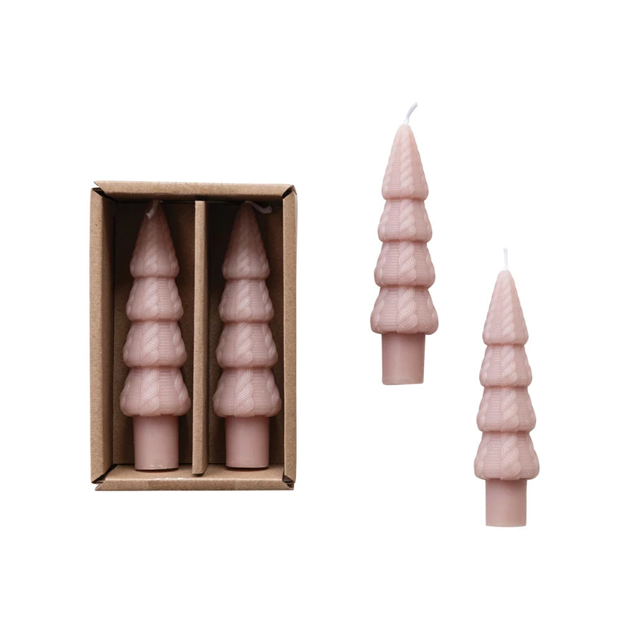 Unscented Cable Knit Tree Shaped Taper Candle - Handmade Decorative Christmas Candle for Holiday Table Centerpiece, Mantel Decor, and Cozy Winter Ambiance