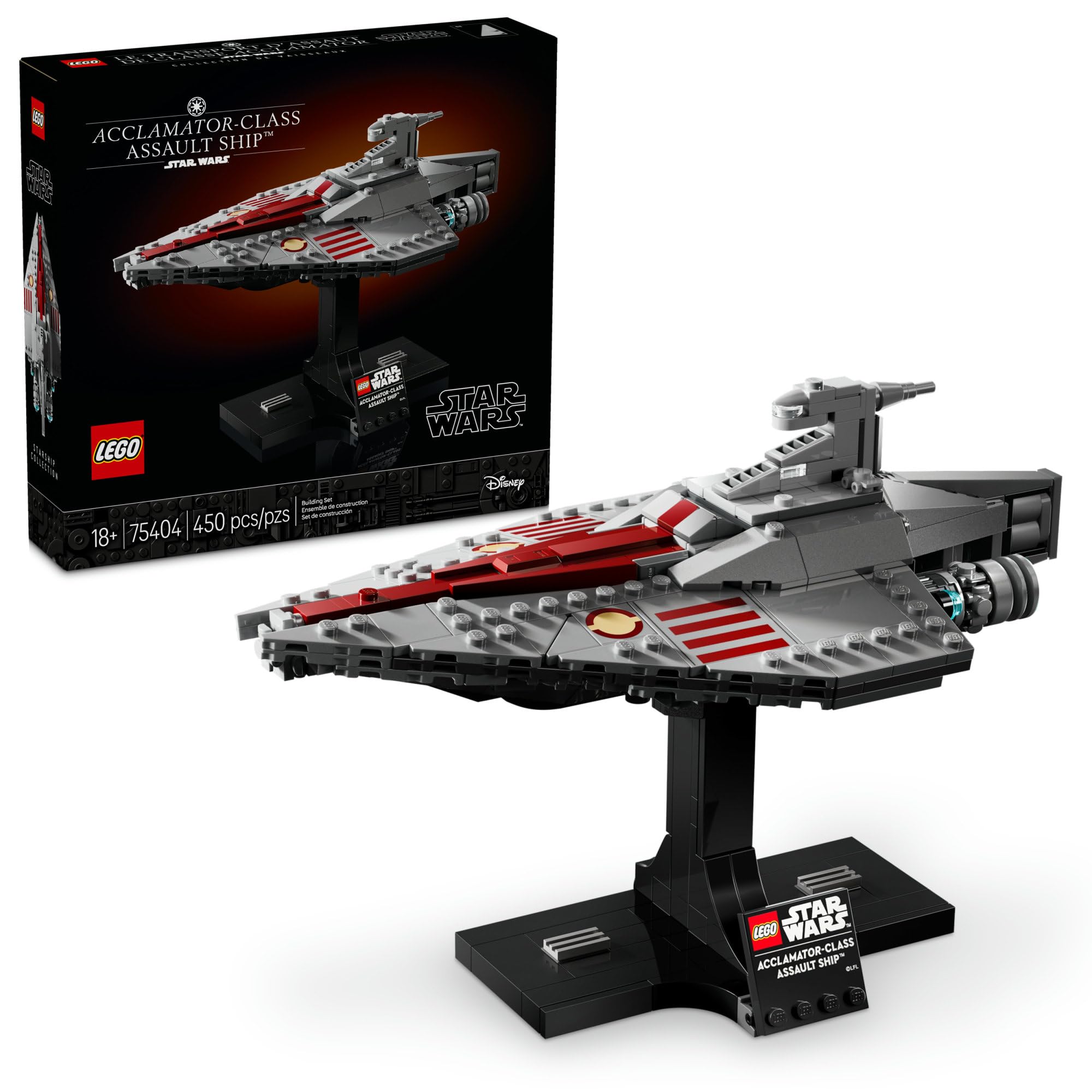 LEGO Star Wars: Attack of The Clones Acclamator-Class Assault Ship Building Set (75404) - Star Wars Collectible Model Kit with Display Stand for Adults - Perfect for Home Office Decor, Gift for Fans & Star Wars Enthusiasts