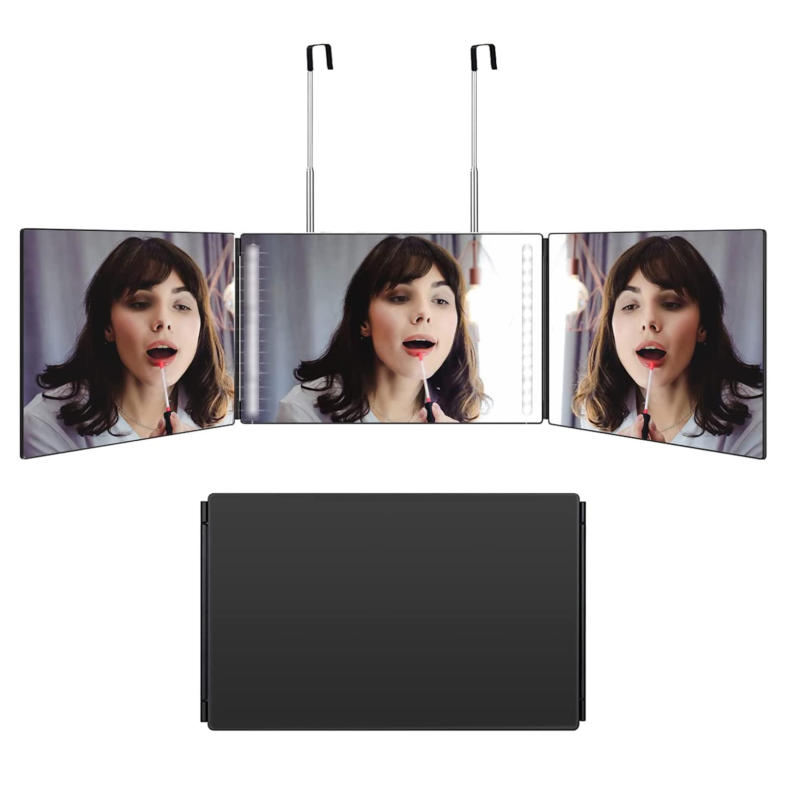 360° LED Haircut Mirror - Adjustable Trifold Makeup & Barber Mirror for Self Hair Cutting, Styling & Shaving | Portable 3-Way Mirror for Home Salon, Bathroom & Travel Use
