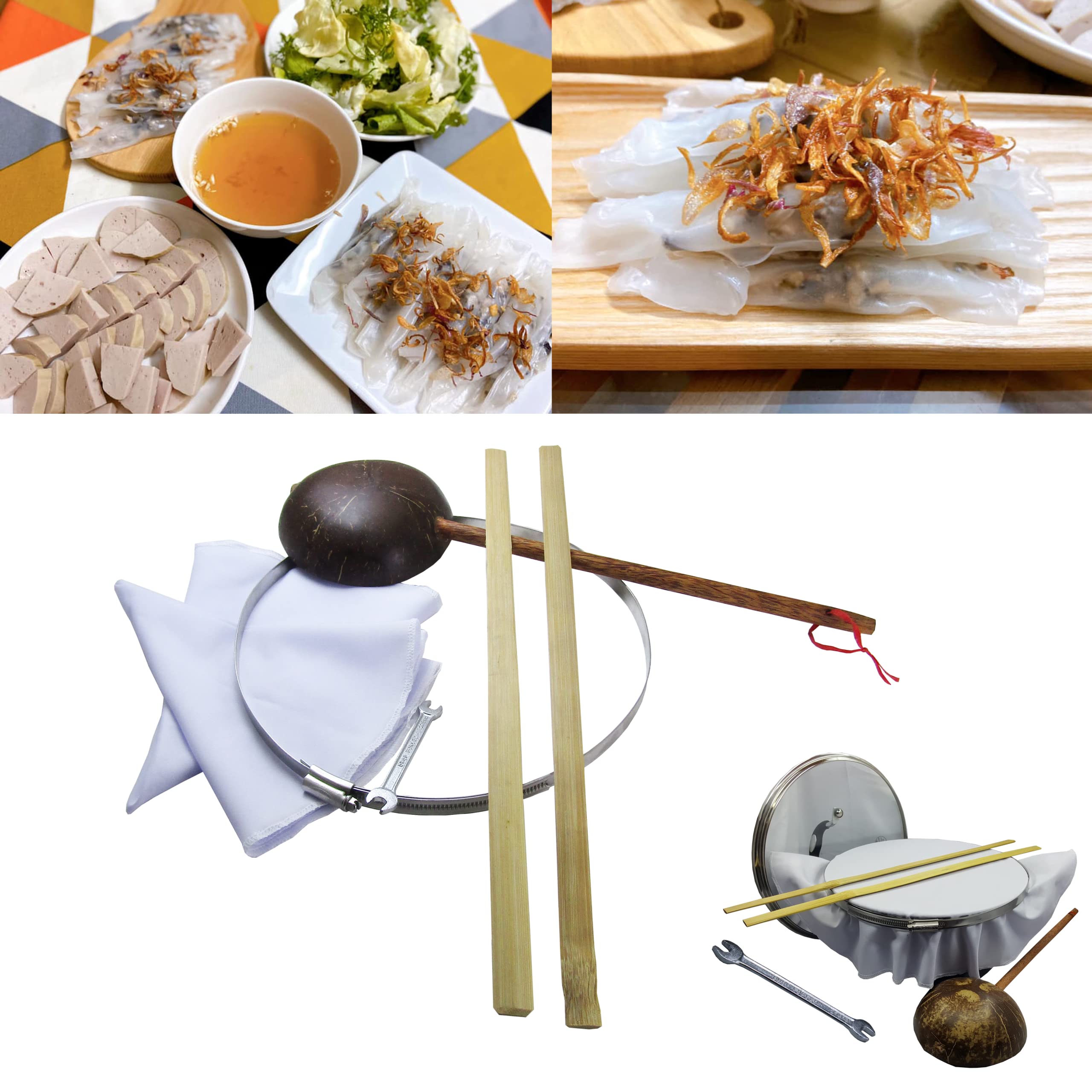 Premium Vietnamese Banh Cuon Rice Cake Roller Set - Bamboo Stick & Large Spoon for Authentic Rice Rolls | Perfect for Home Cooking, Asian Cuisine, and Traditional Vietnamese Dishes