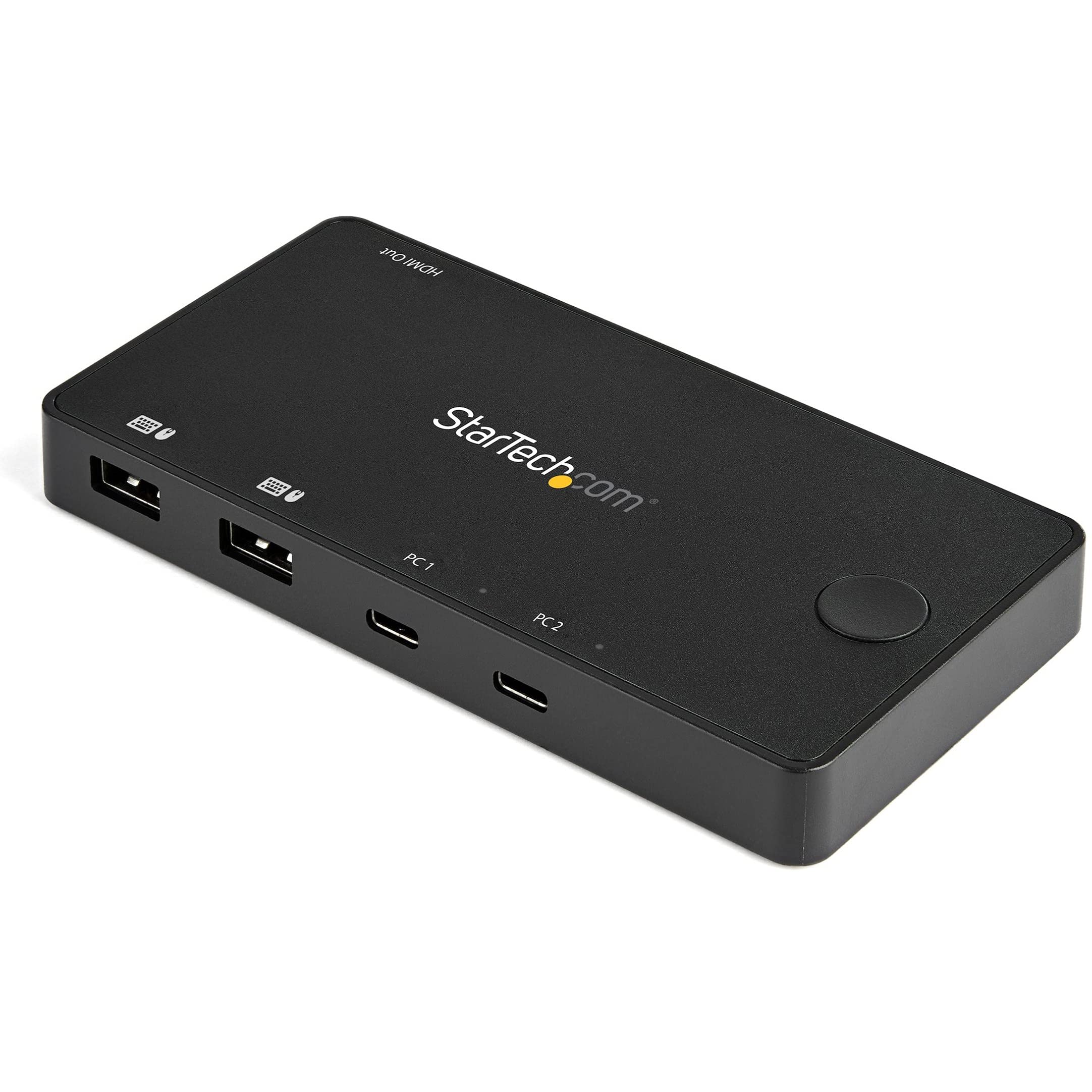 StarTech.com 2 Port USB C KVM Switch - 4K 60Hz HDMI - Compact Dual Port UHD USB Type C Desktop Mini KVM Switch with USB C Cables - Bus Powered - MacBook iPad Pro ThinkPad IdeaPad EliteBook (SV211HDUC) | Perfect for Home Office, Gaming Setup & Multi-Device Workspaces